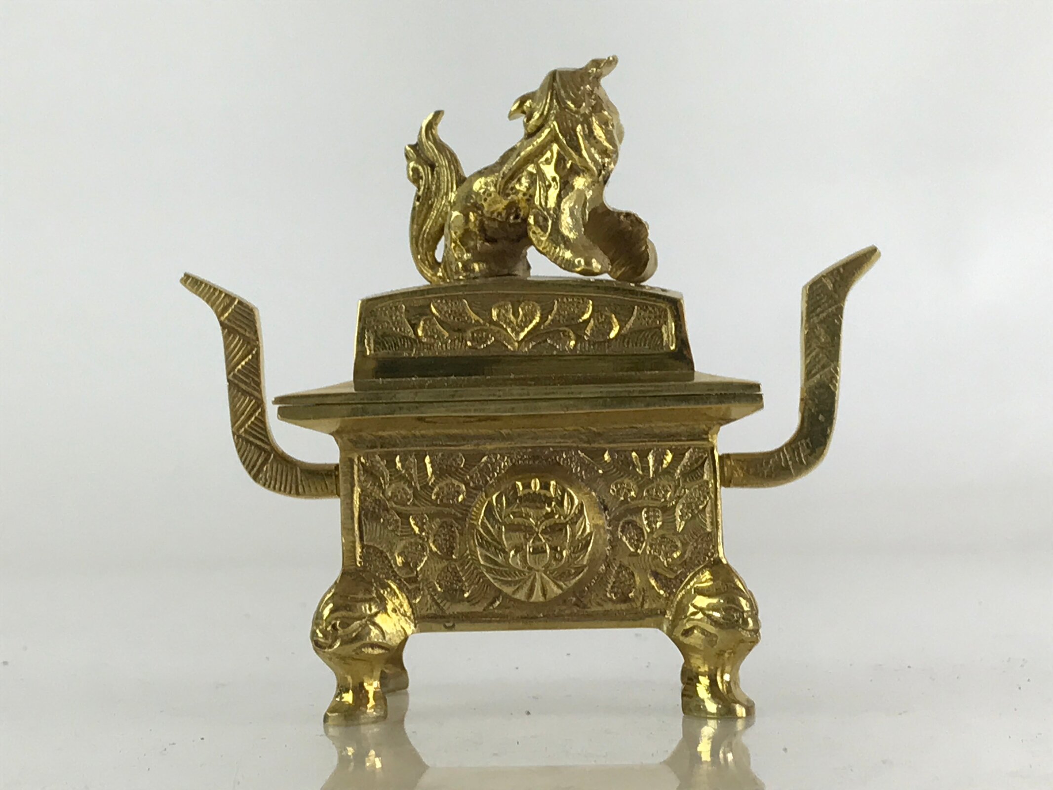 Japanese Buddhist Altar Fitting Brass Incense Burner Vtg Shishi Koro Gold BU830