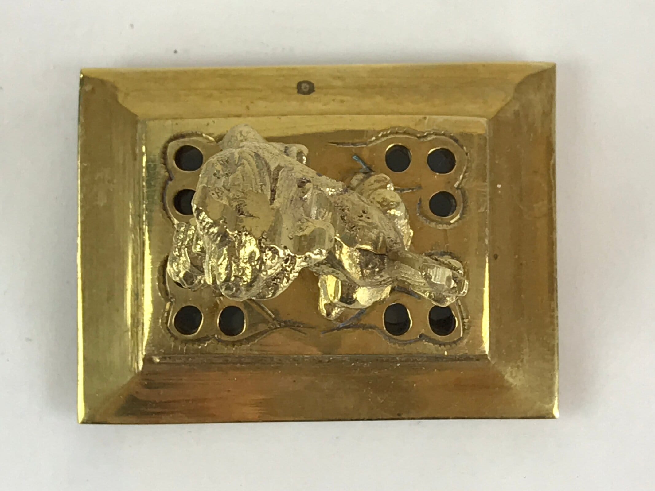 Japanese Buddhist Altar Fitting Brass Incense Burner Vtg Shishi Koro Gold BU830