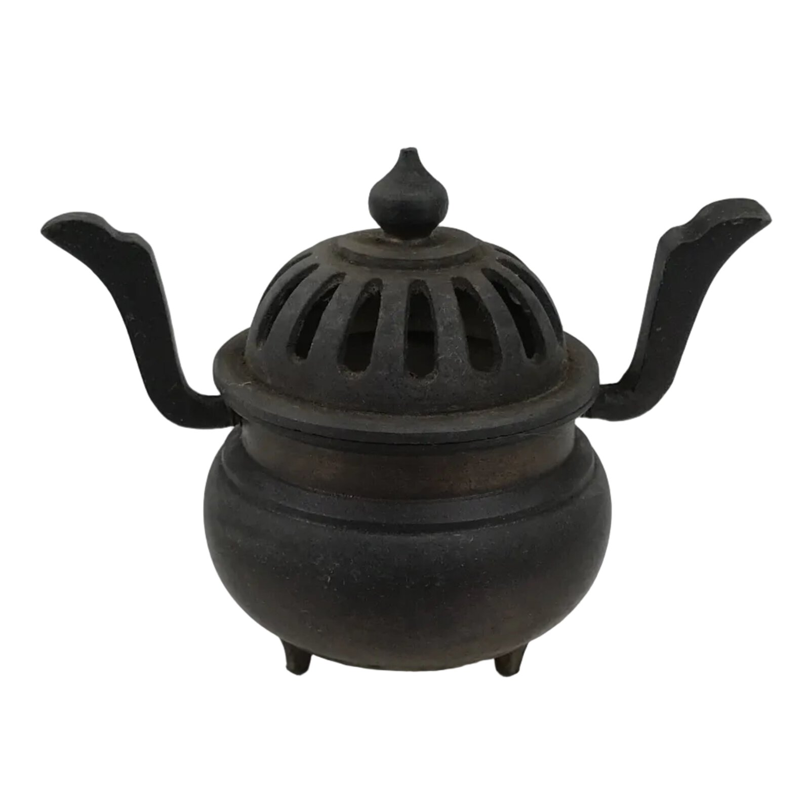 Japanese Buddhist Altar Fitting Brass Lidded Incense Burner Vtg Koro Brown BA868