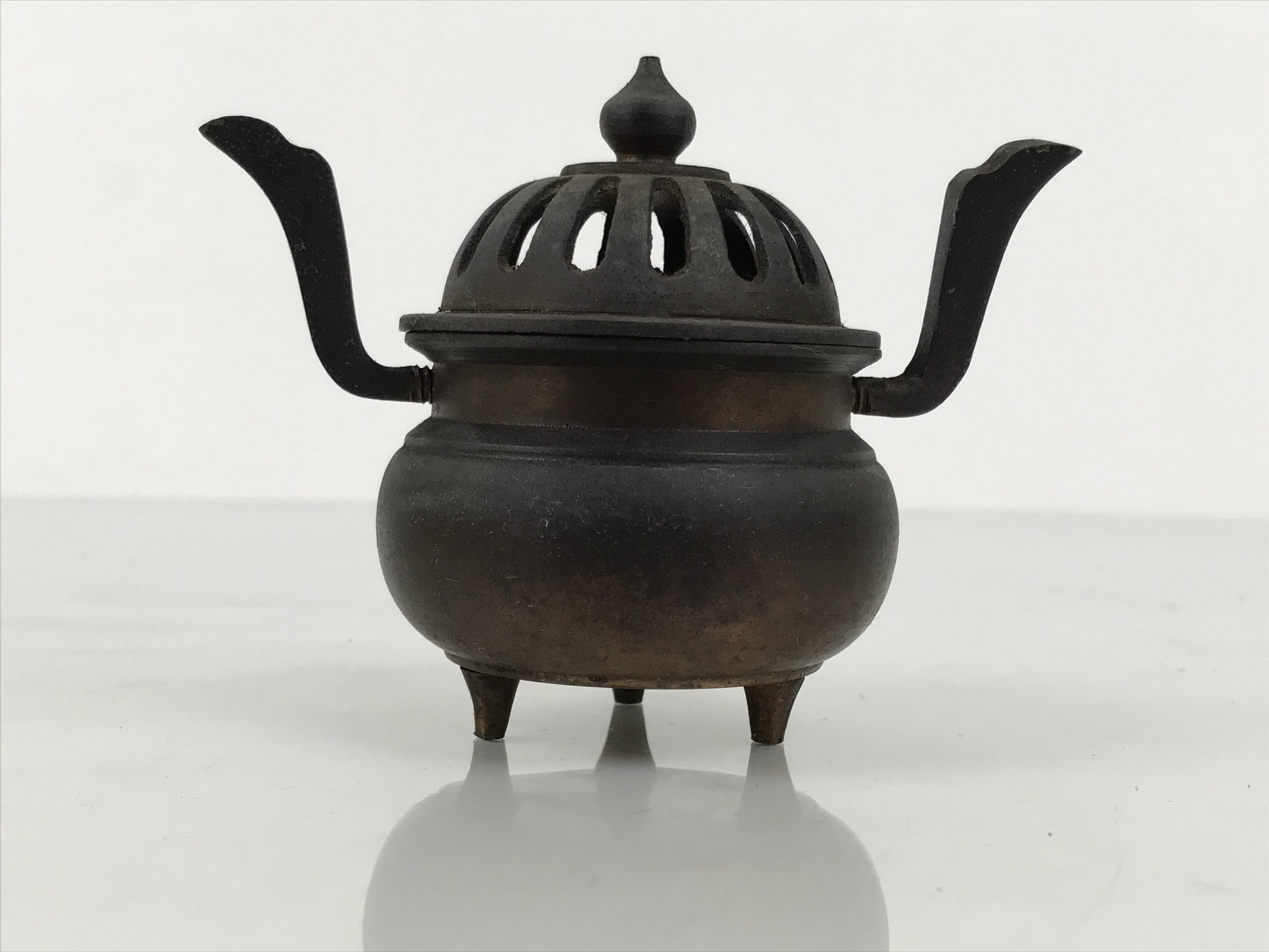 Japanese Buddhist Altar Fitting Brass Lidded Incense Burner Vtg Koro Brown BA868