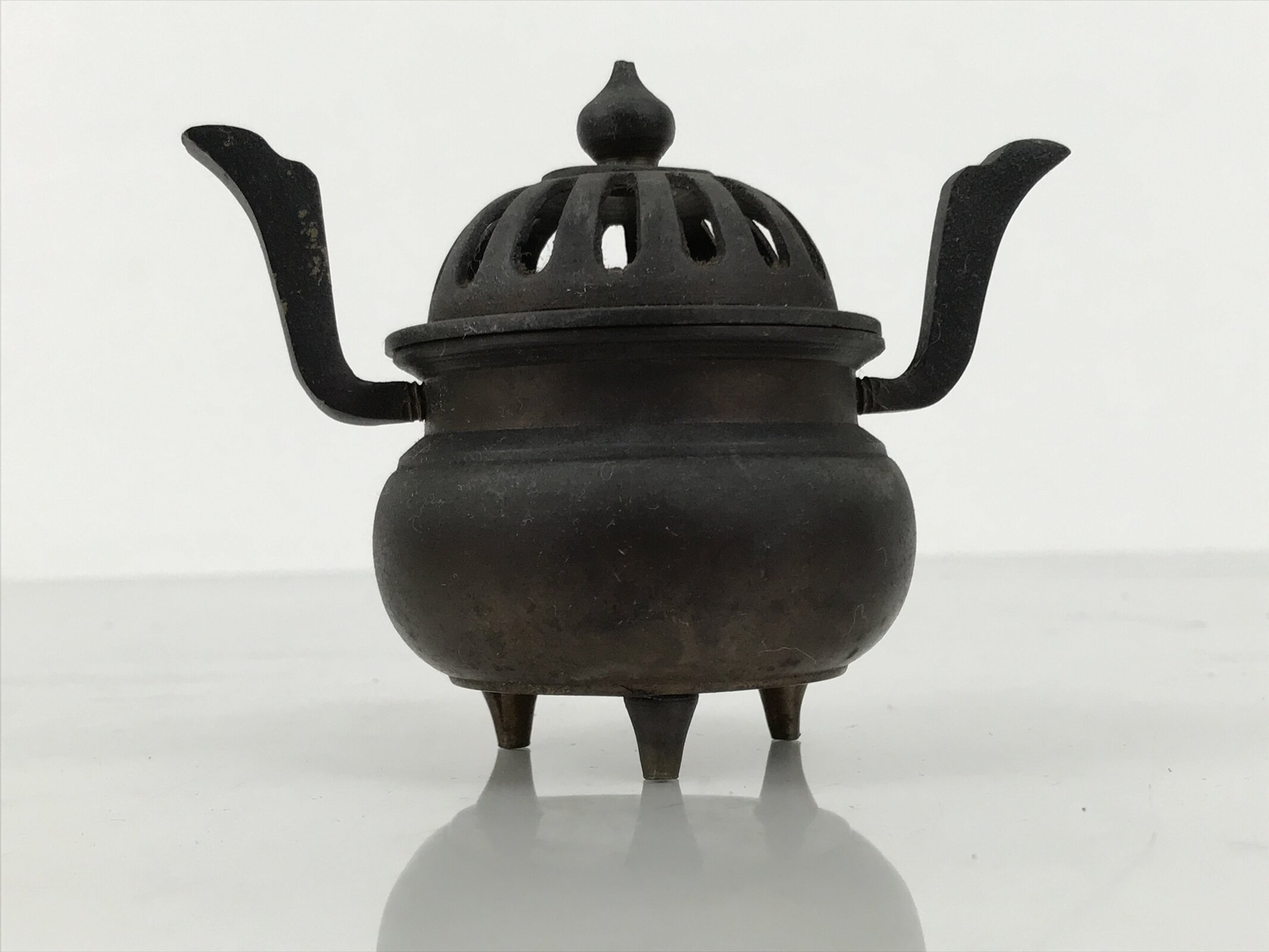 Japanese Buddhist Altar Fitting Brass Lidded Incense Burner Vtg Koro Brown BA868