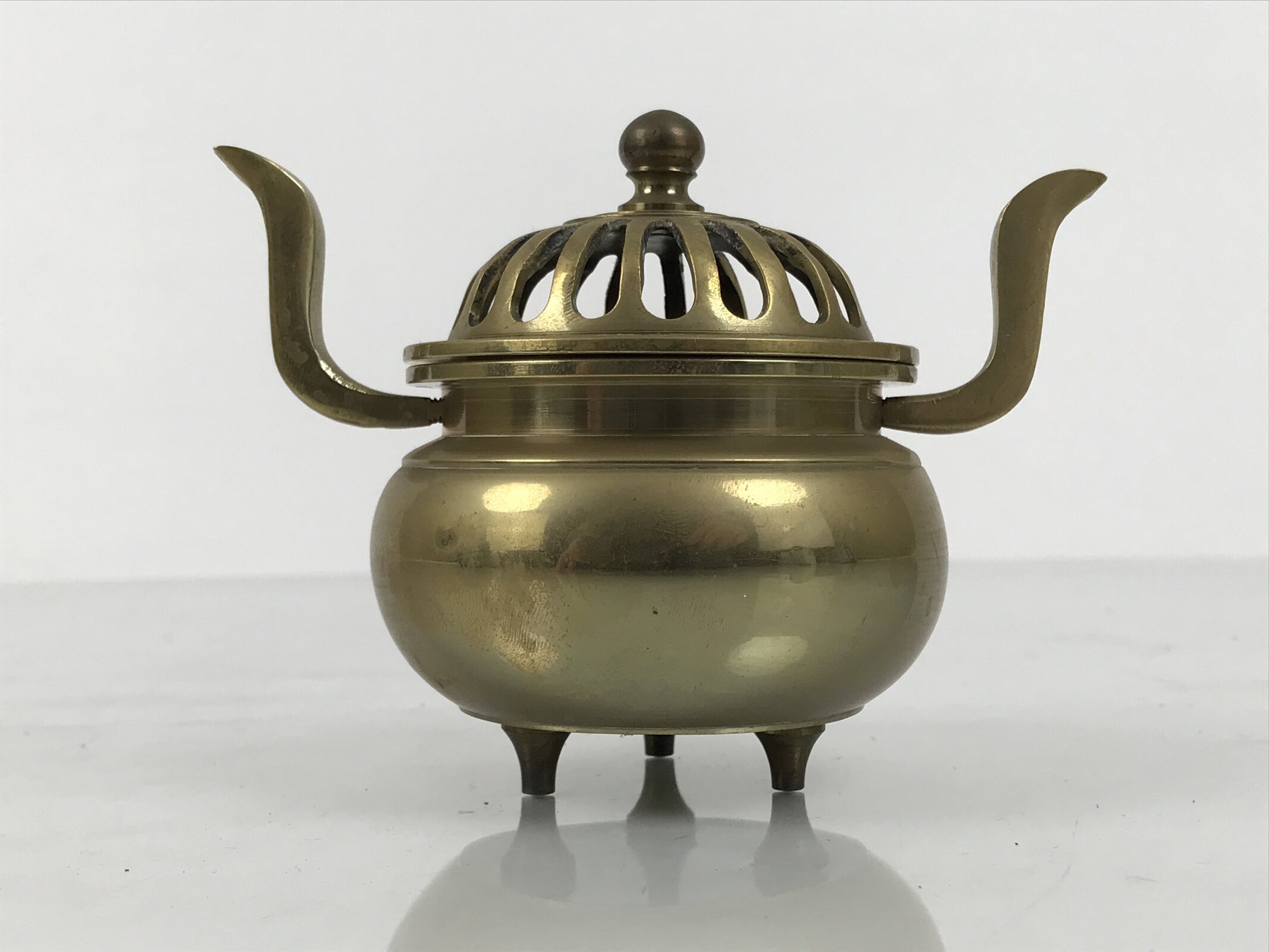 Japanese Buddhist Altar Fitting Brass Lidded Incense Burner Vtg Koro Gold BA866