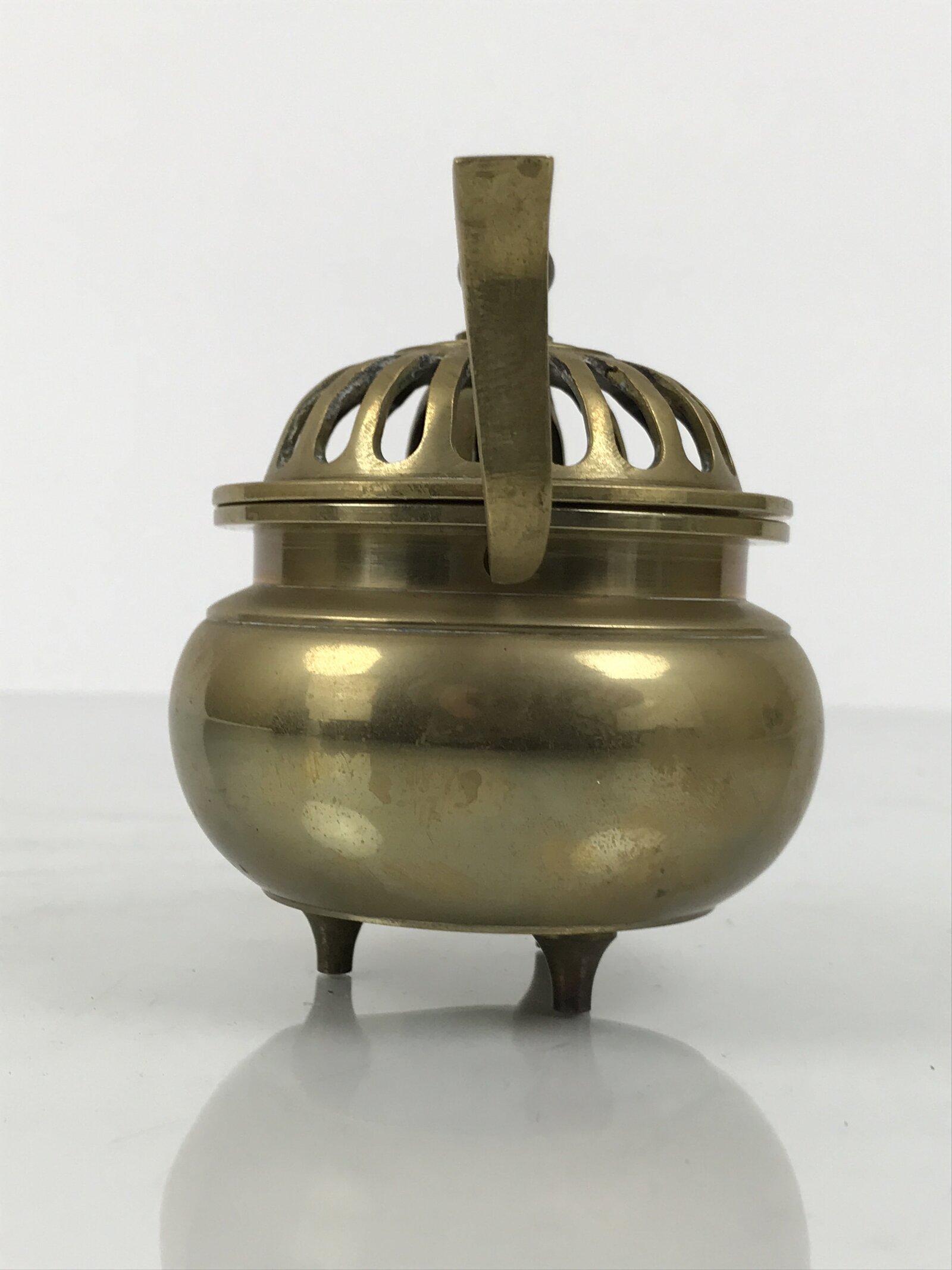 Japanese Buddhist Altar Fitting Brass Lidded Incense Burner Vtg Koro Gold BA866