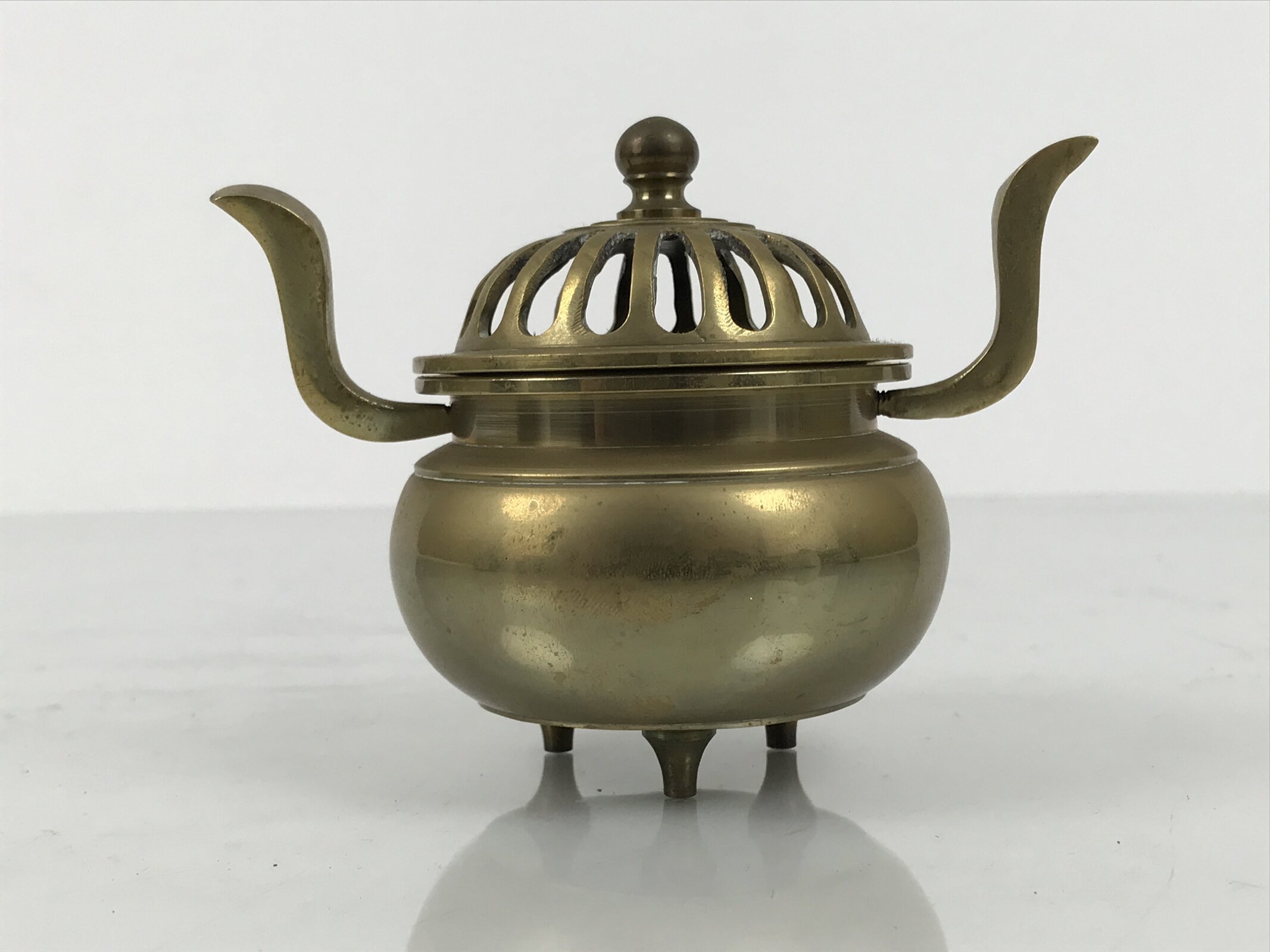 Japanese Buddhist Altar Fitting Brass Lidded Incense Burner Vtg Koro Gold BA866