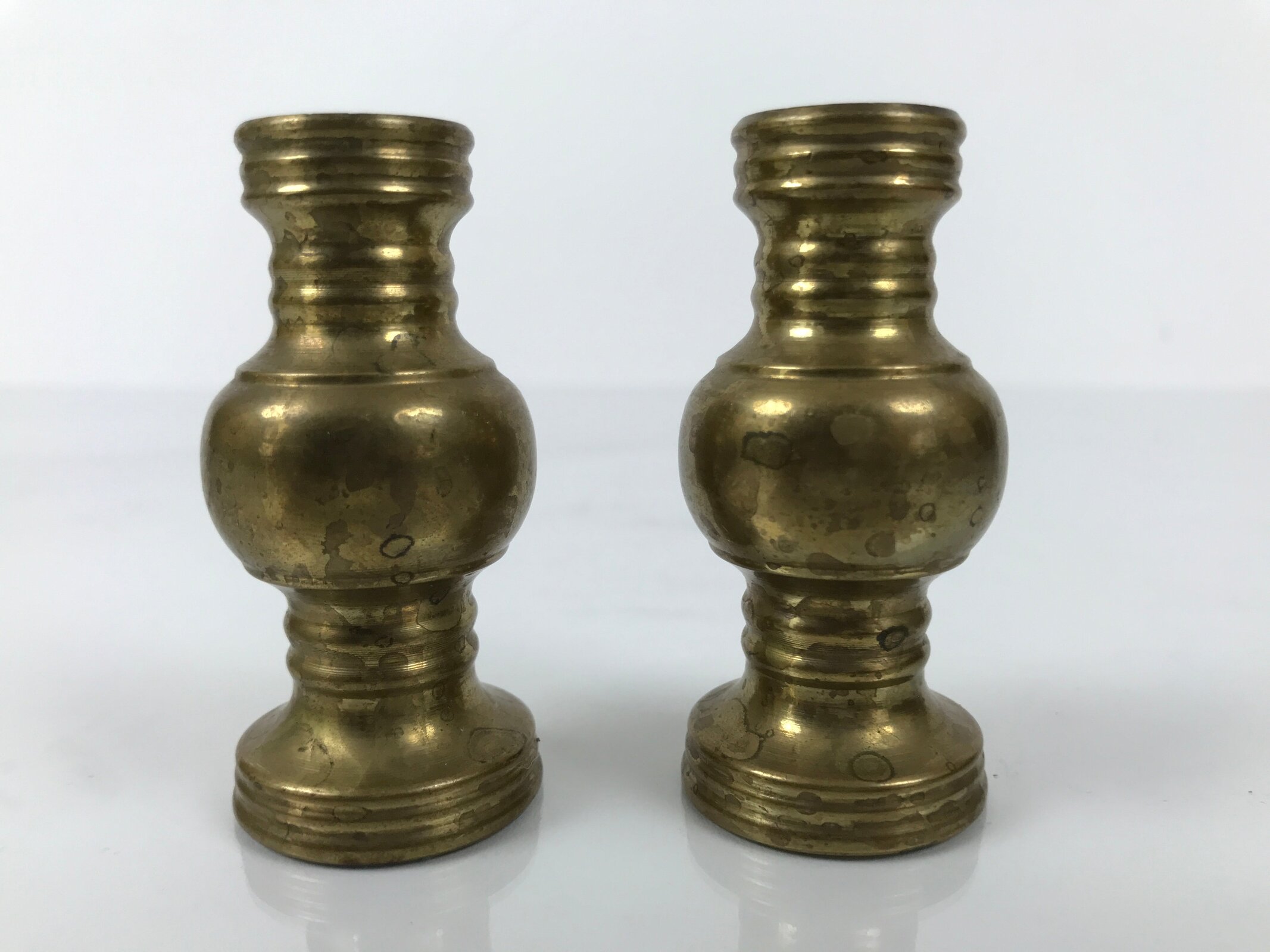 Japanese Buddhist Altar Fitting Brass Metal Flower Vase Hanatate Gold 2pc BA758