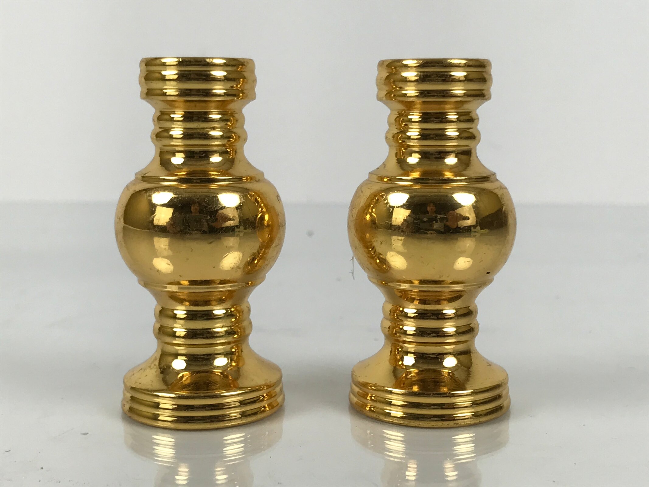 Japanese Buddhist Altar Fitting Brass Metal Flower Vase Hanatate Gold 2pc BA760