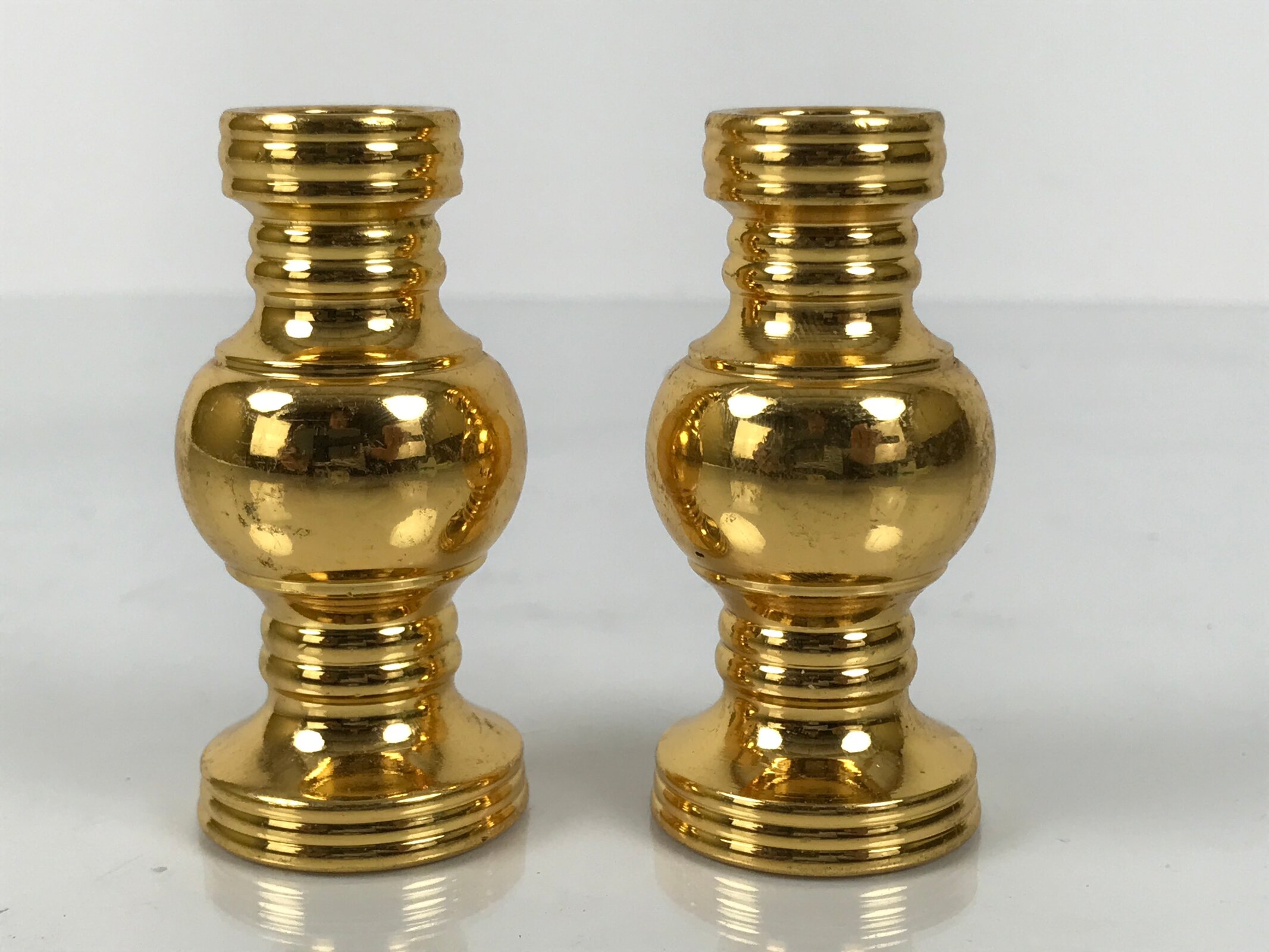 Japanese Buddhist Altar Fitting Brass Metal Flower Vase Hanatate Gold 2pc BA760