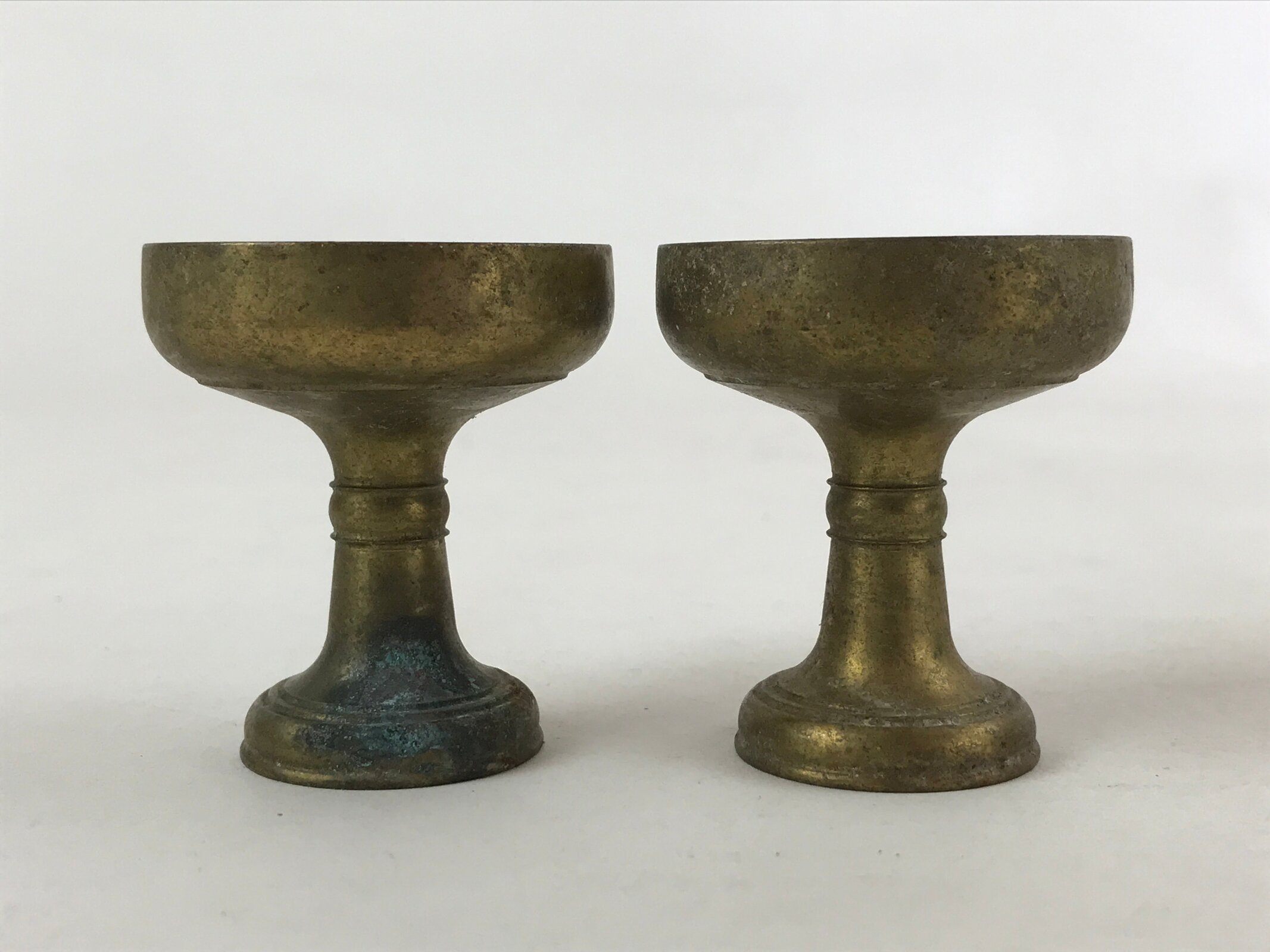 Japanese Buddhist Altar Fitting Brass Rice Offering Cup Vtg 2pc Small Gold BA108