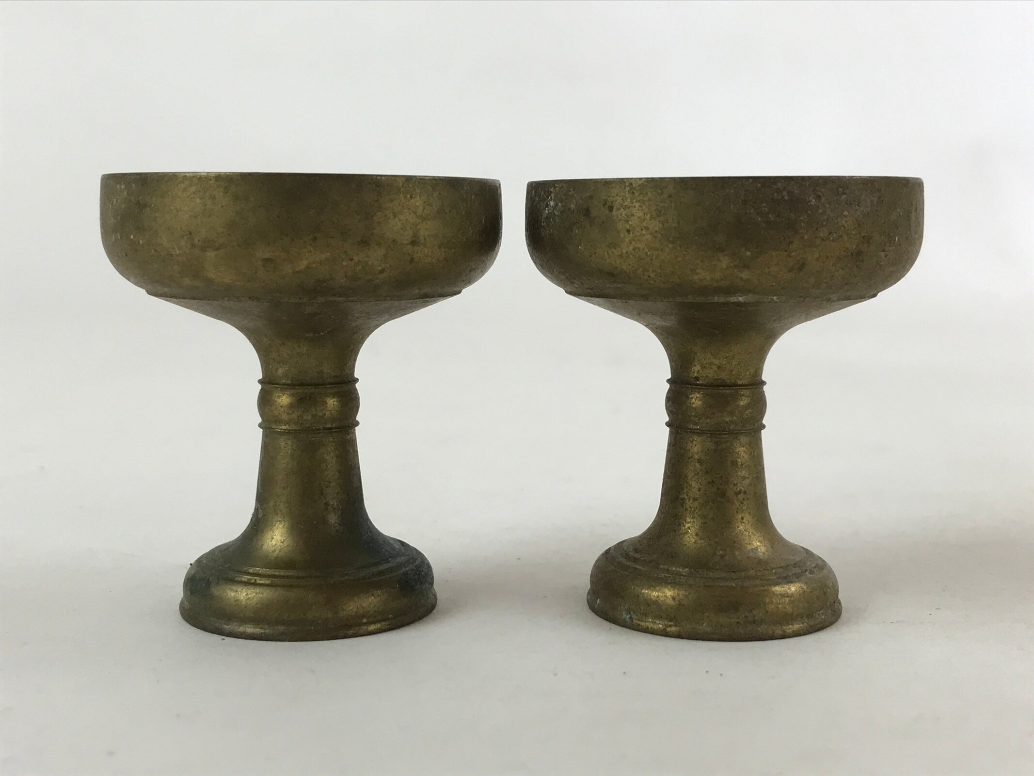 Japanese Buddhist Altar Fitting Brass Rice Offering Cup Vtg 2pc Small Gold BA108