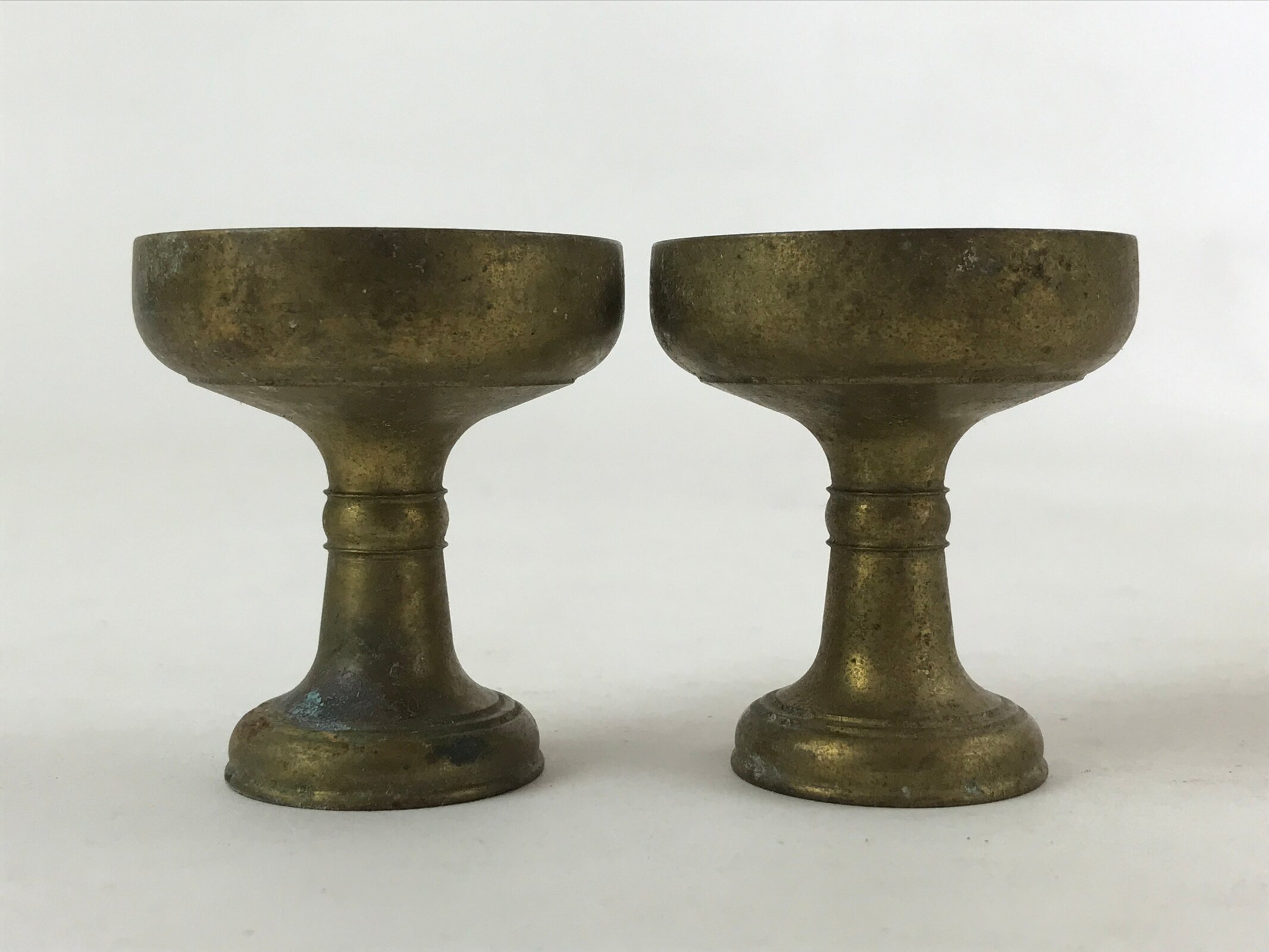 Japanese Buddhist Altar Fitting Brass Rice Offering Cup Vtg 2pc Small Gold BA108