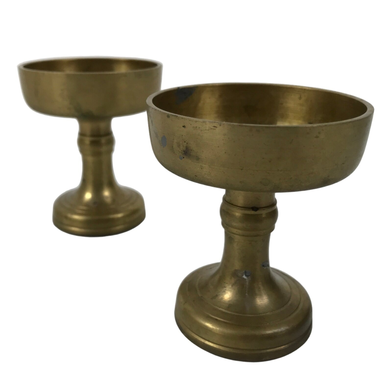 Japanese Buddhist Altar Fitting Brass Rice Offering Cup Vtg Large Gold 2pc BA763