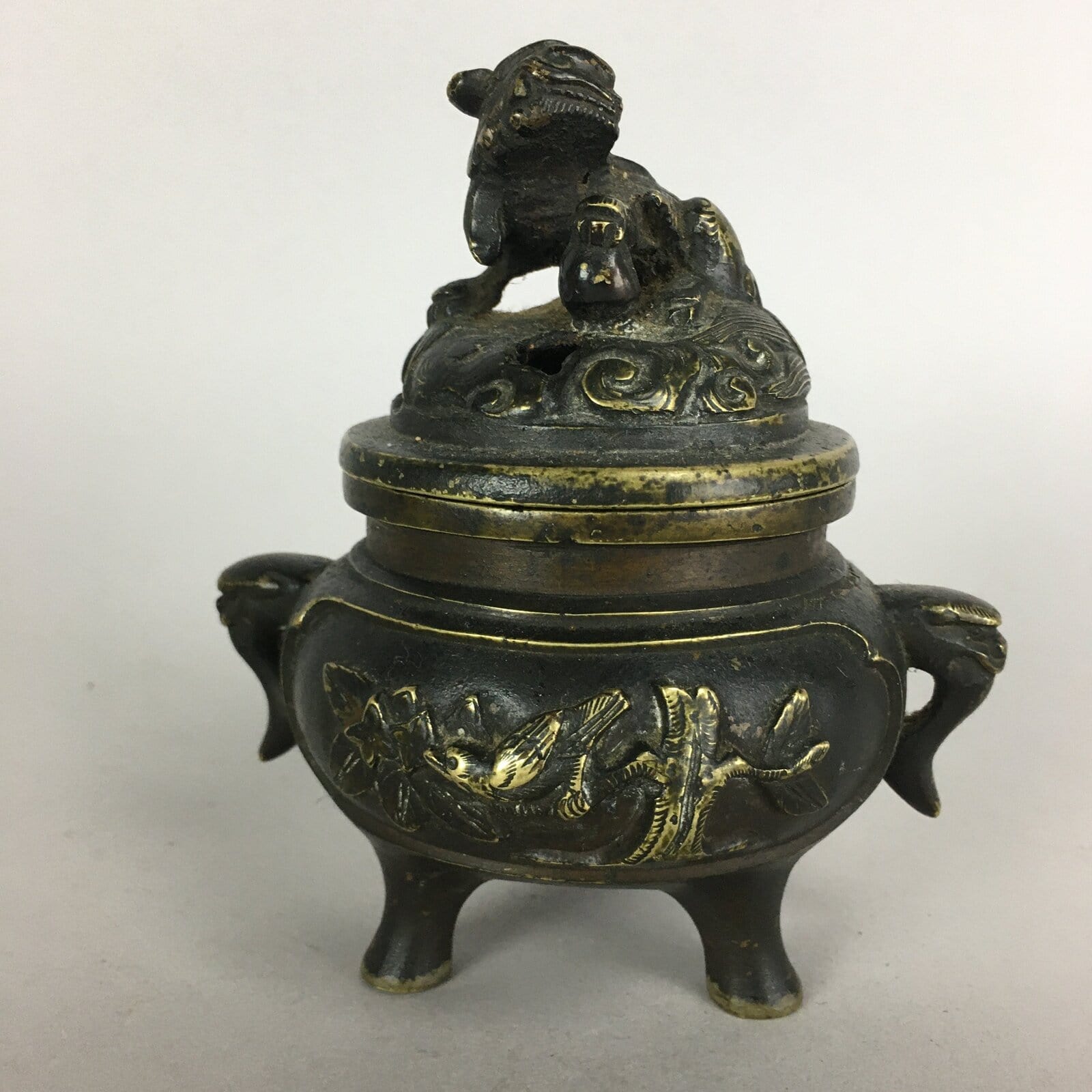 Japanese Buddhist Altar Fitting Bronze Incense Burner Vtg Shishi Koro BU435