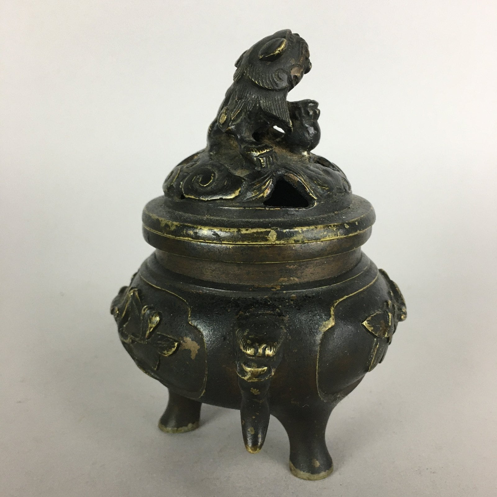 Japanese Buddhist Altar Fitting Bronze Incense Burner Vtg Shishi Koro BU435