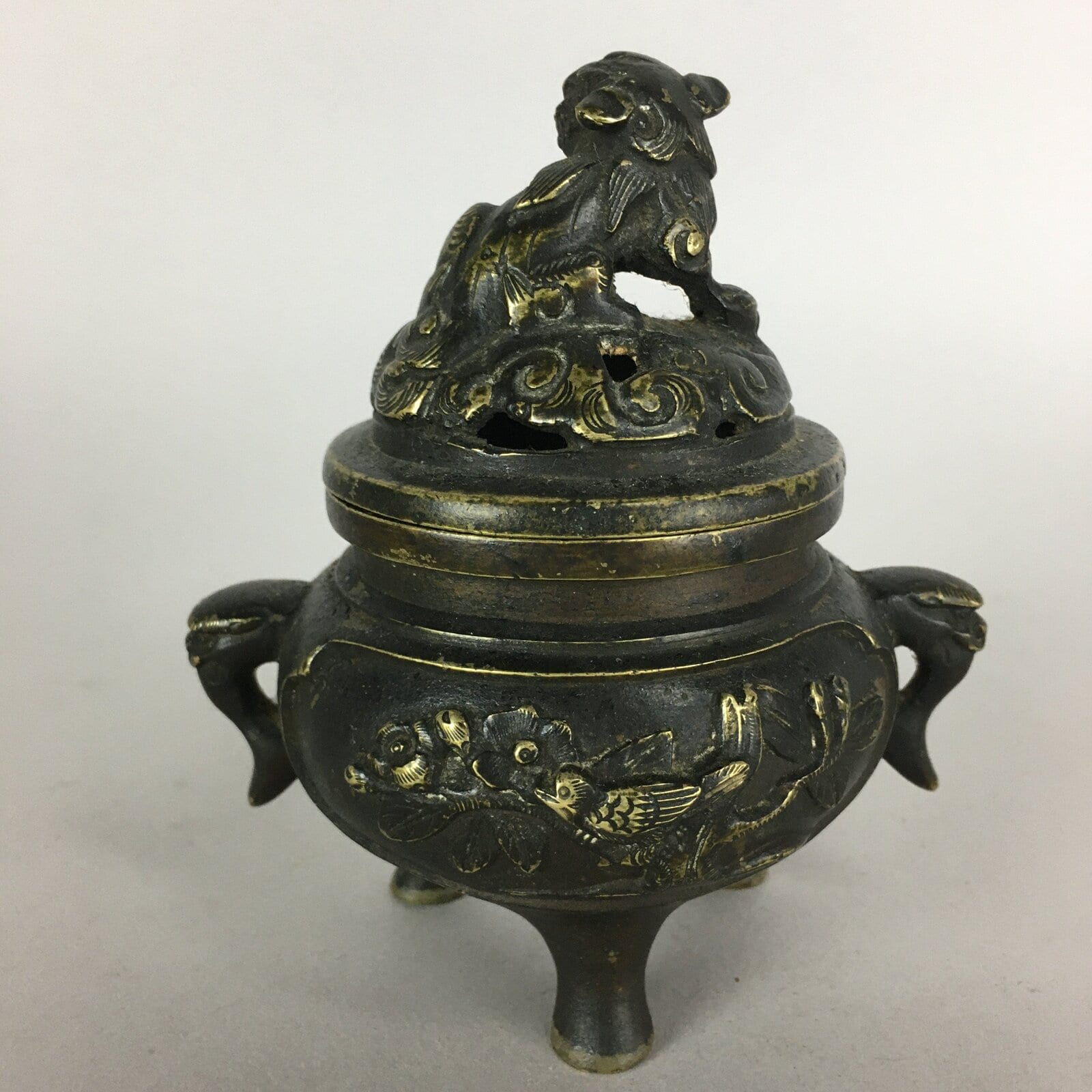 Japanese Buddhist Altar Fitting Bronze Incense Burner Vtg Shishi Koro BU435