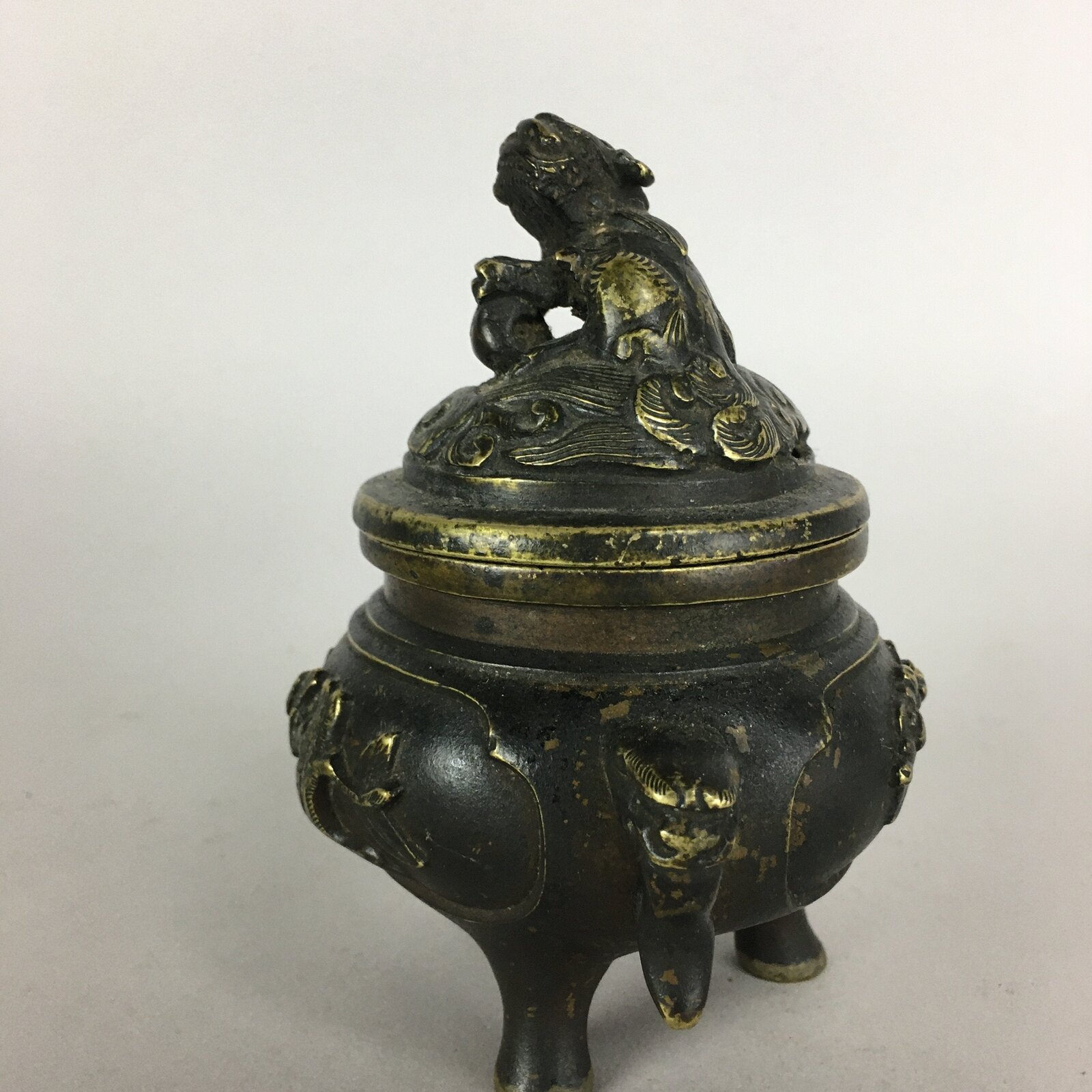 Japanese Buddhist Altar Fitting Bronze Incense Burner Vtg Shishi Koro BU435