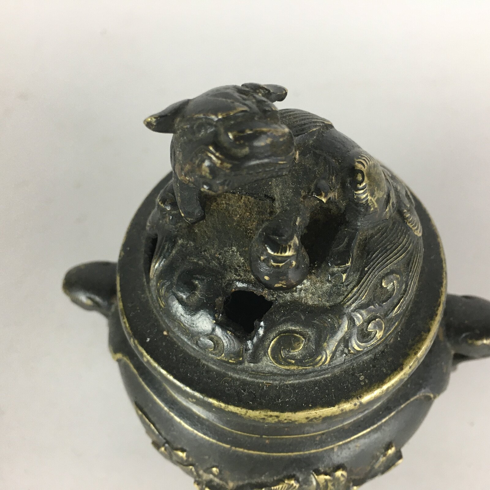 Japanese Buddhist Altar Fitting Bronze Incense Burner Vtg Shishi Koro BU435