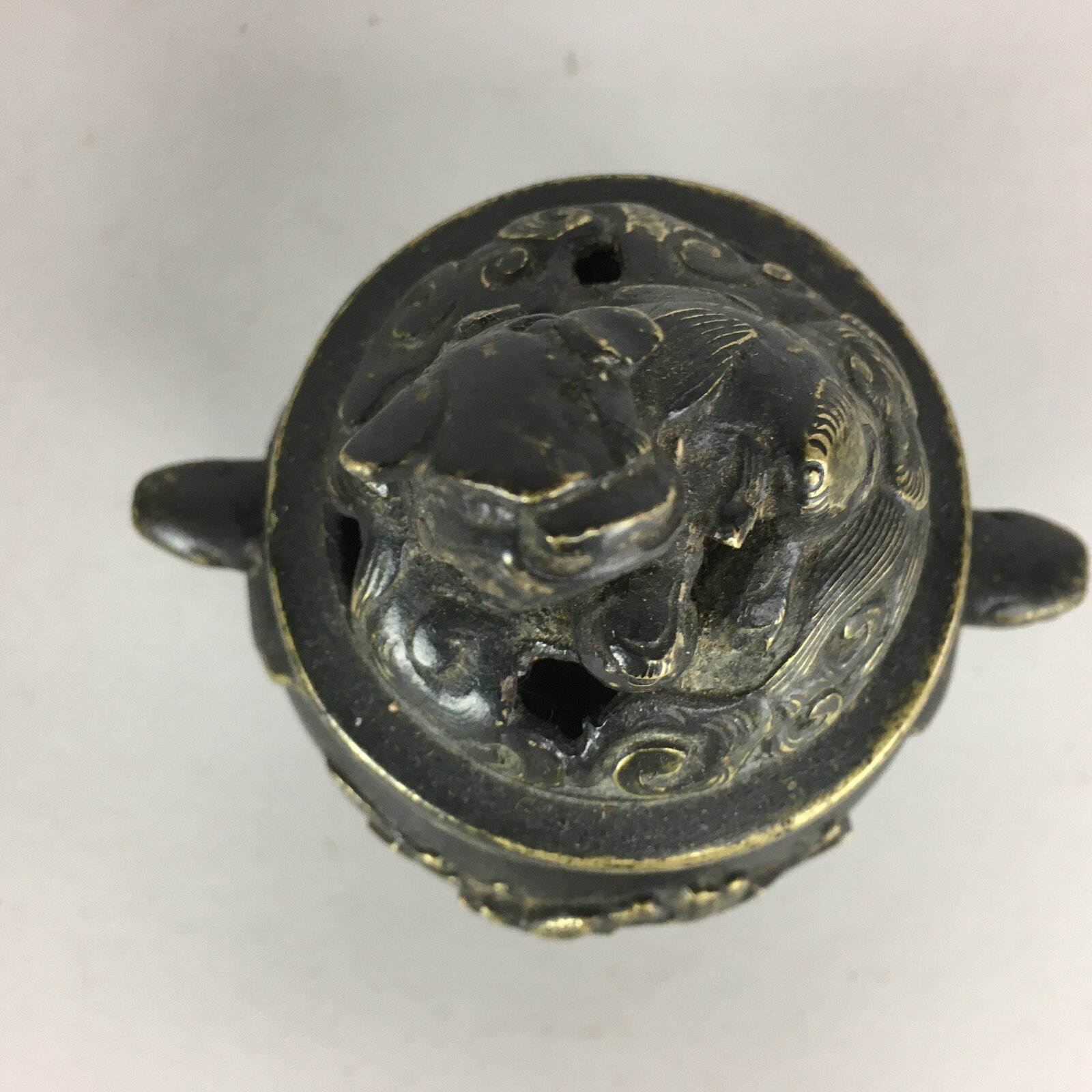 Japanese Buddhist Altar Fitting Bronze Incense Burner Vtg Shishi Koro BU435