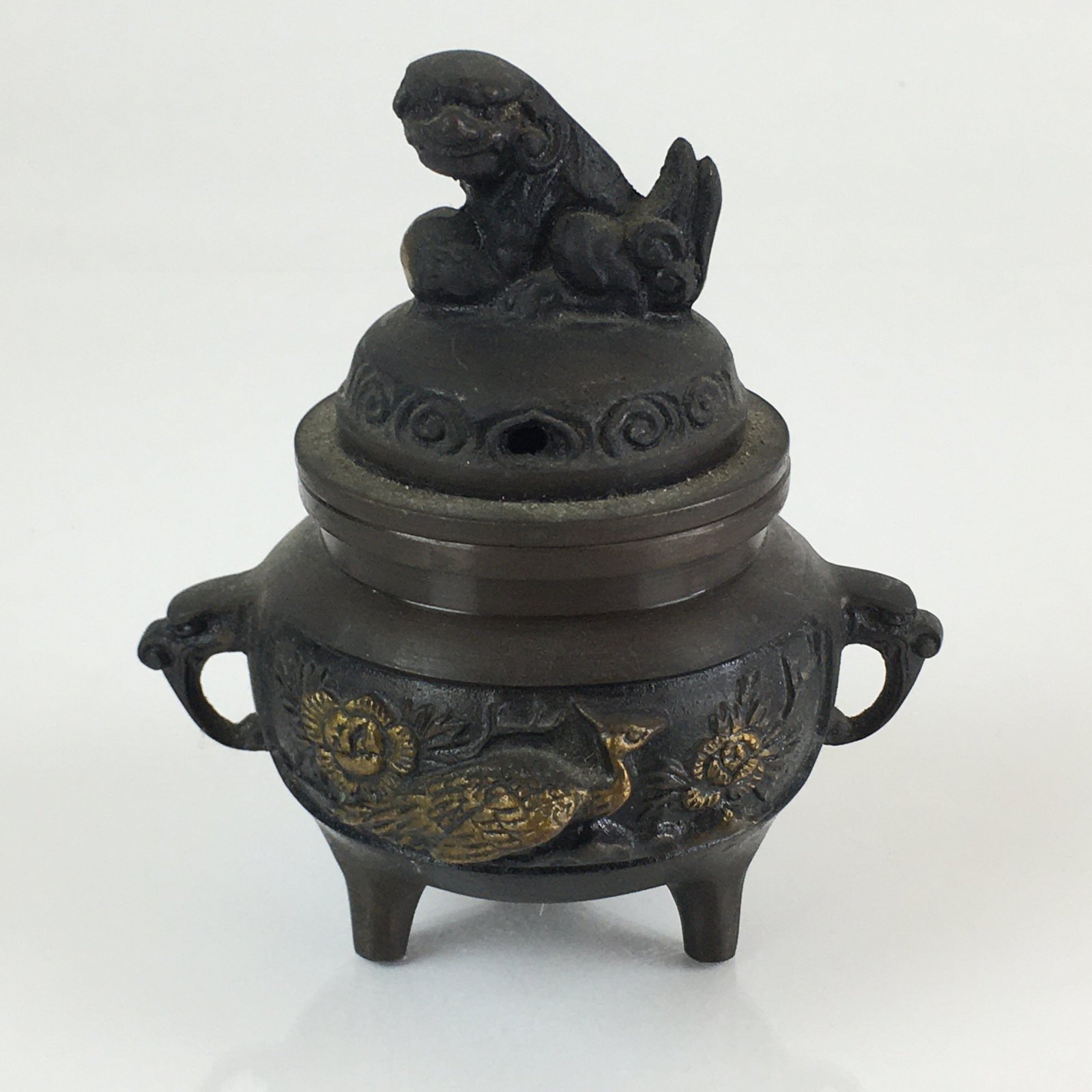 Japanese Buddhist Altar Fitting Bronze Incense Burner Vtg Shishi Koro BU736