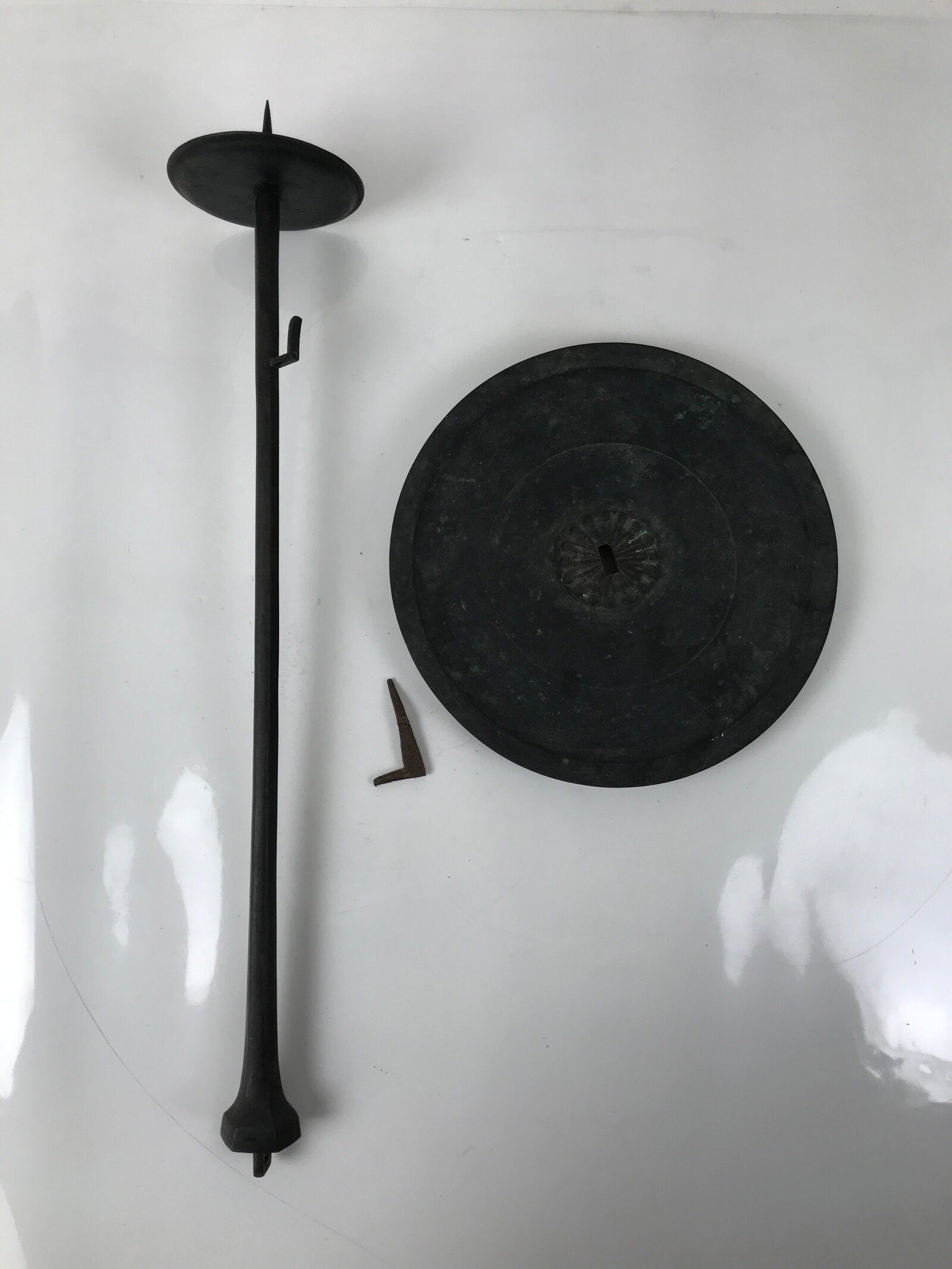 Japanese Buddhist Altar Fitting Bronze Large Candle Stand Metal Shokudai BA596