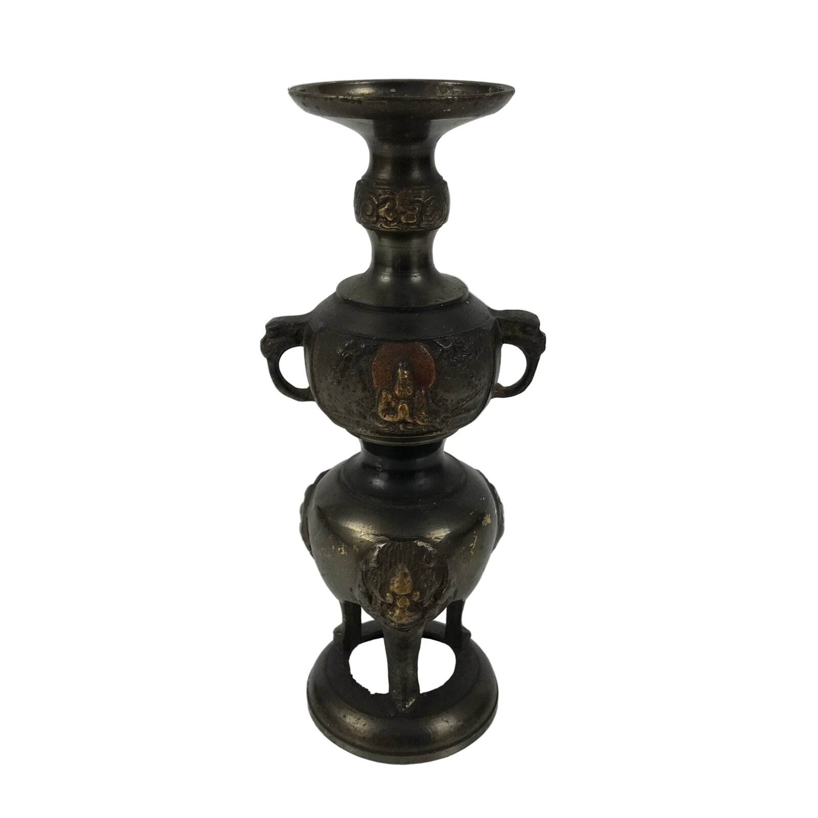 Japanese Buddhist Altar Fitting Bronze Metal Candle Stand Shokudai Brown BA768