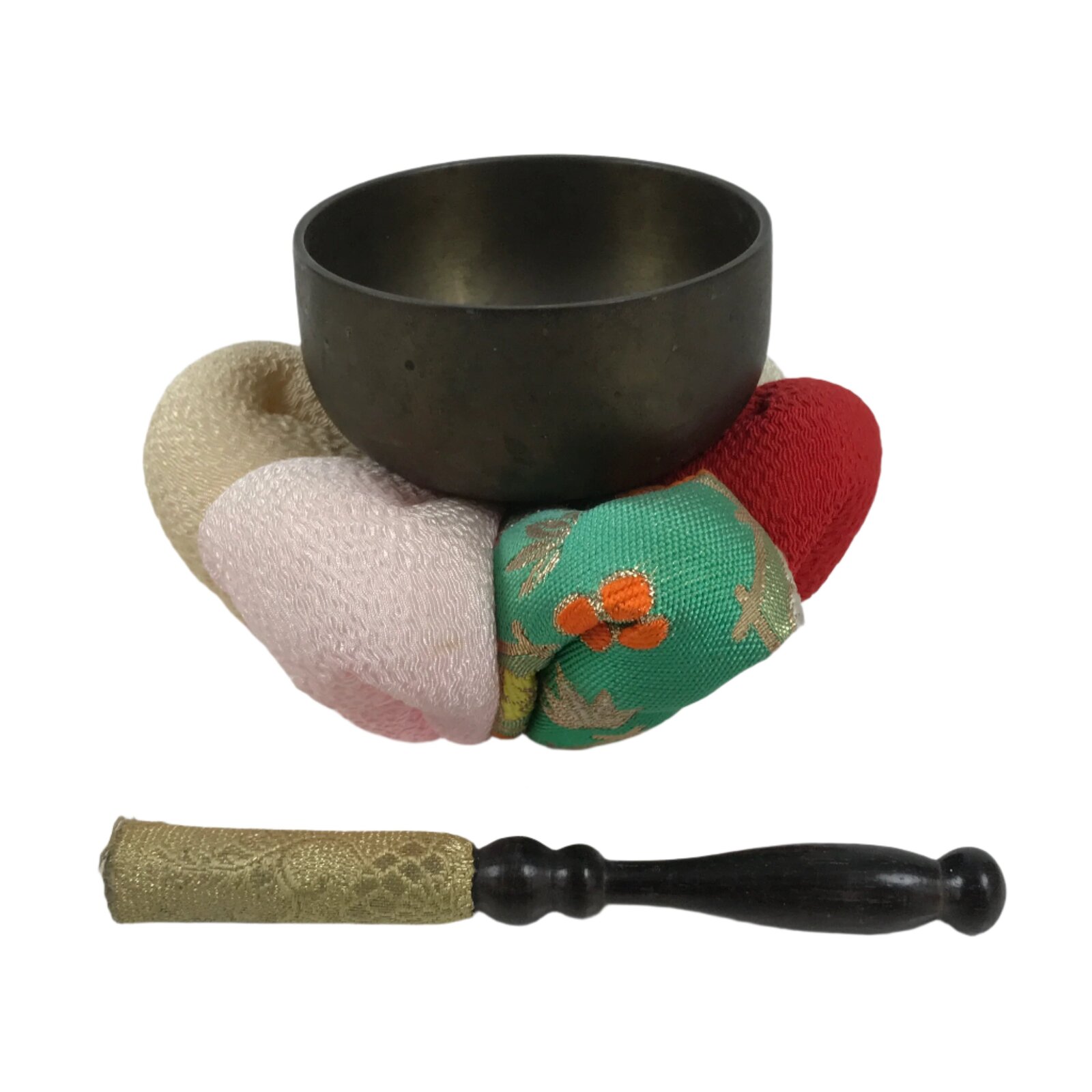 Japanese Buddhist Altar Fitting Bronze Orin Bell Vtg Singing Bowl Pillow BA618