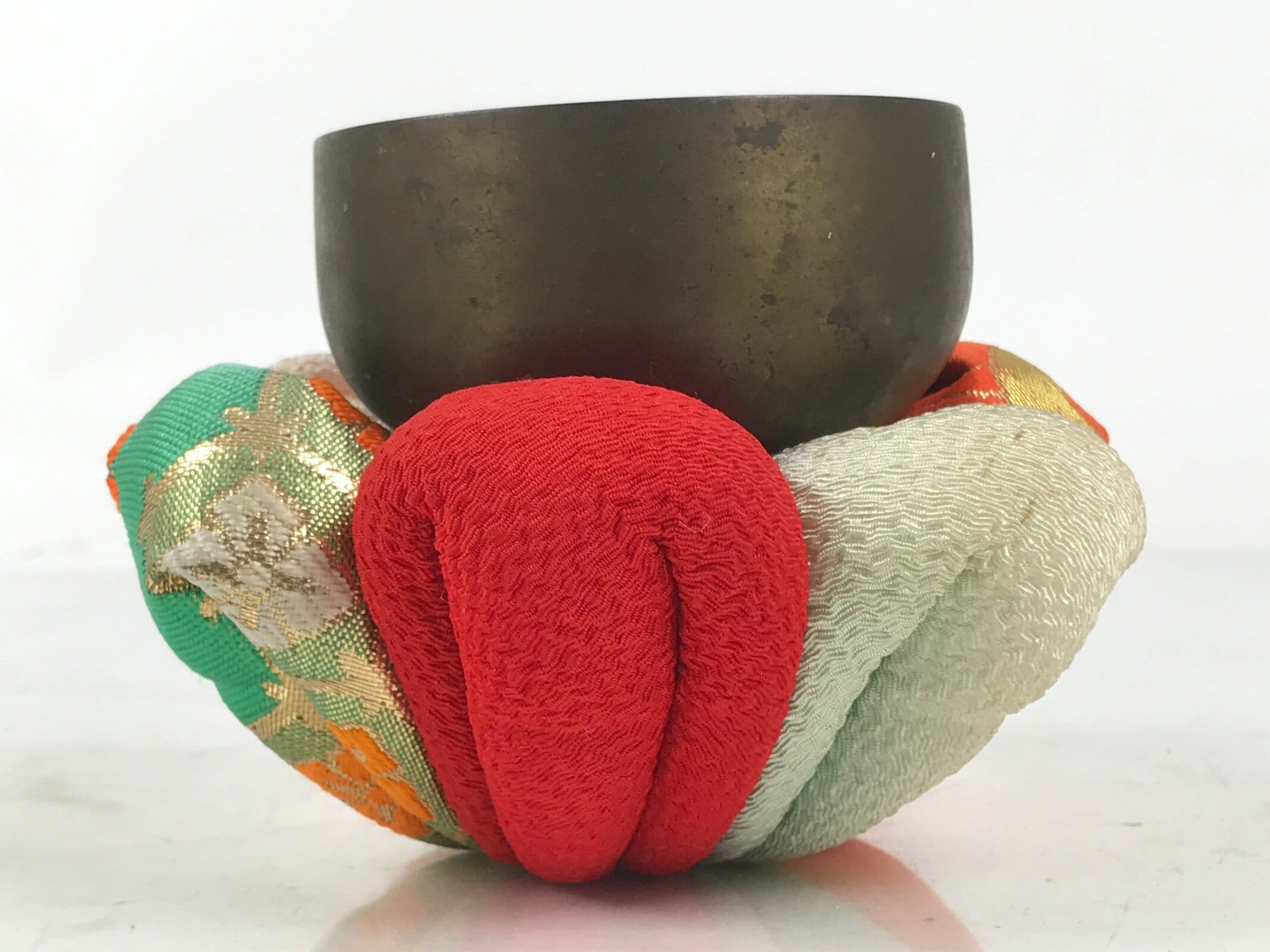 Japanese Buddhist Altar Fitting Bronze Orin Bell Vtg Singing Bowl Pillow BA618