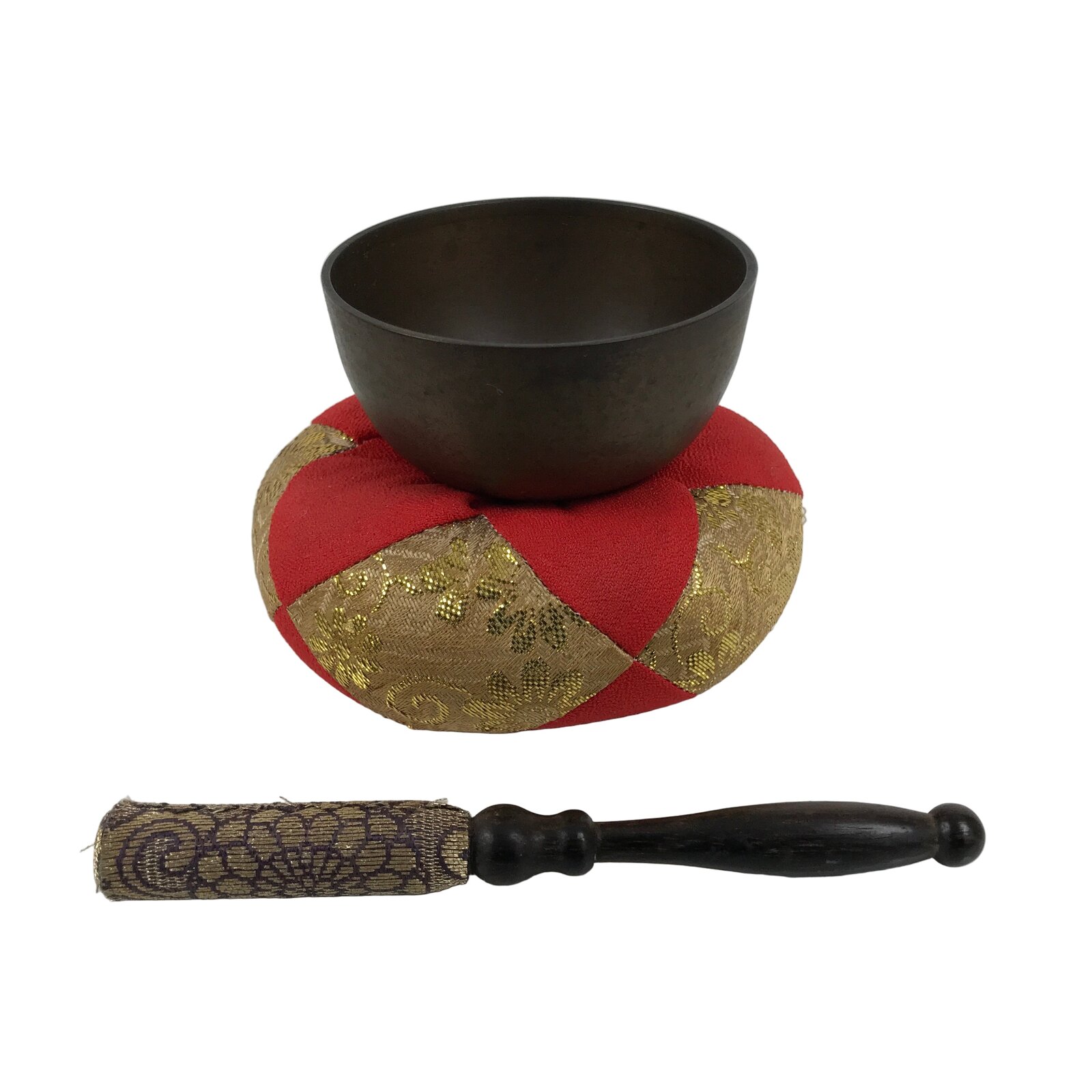 Japanese Buddhist Altar Fitting Bronze Orin Bell Vtg Singing Bowl Pillow BA820