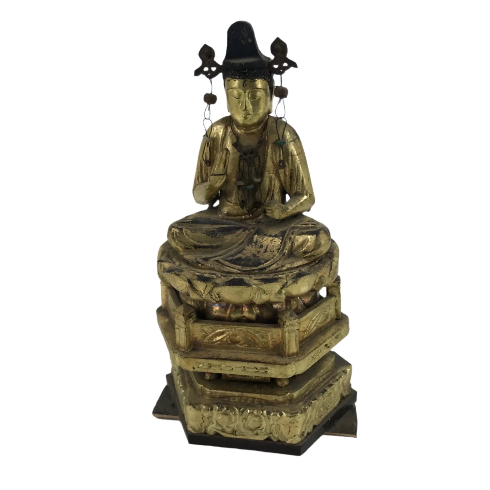 Japanese Buddhist Altar Fitting Buddha Vtg Lacquered Wood Gold Gilt BA411