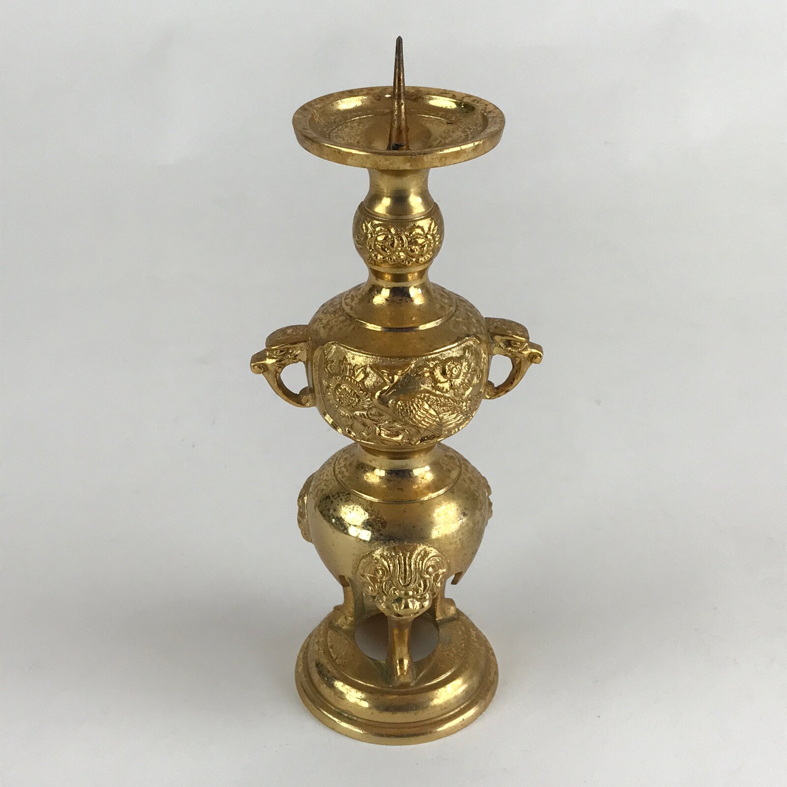 Japanese Buddhist Altar Fitting Candle Stand Brass Shokudai Butsudan Gold BU910