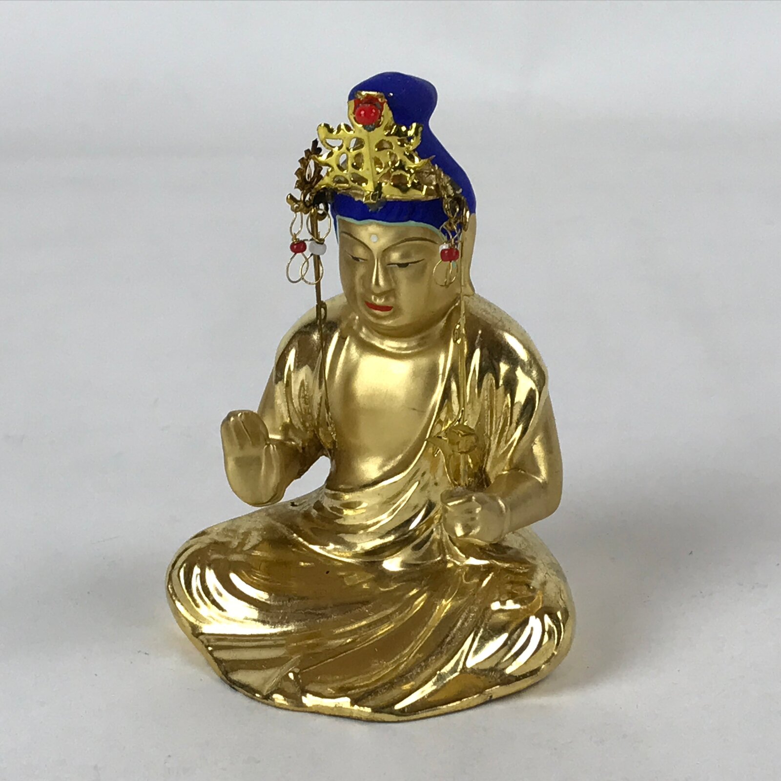 Japanese Buddhist Altar Fitting Ceramic Buddhist Figure Vtg Gold Blue BD941