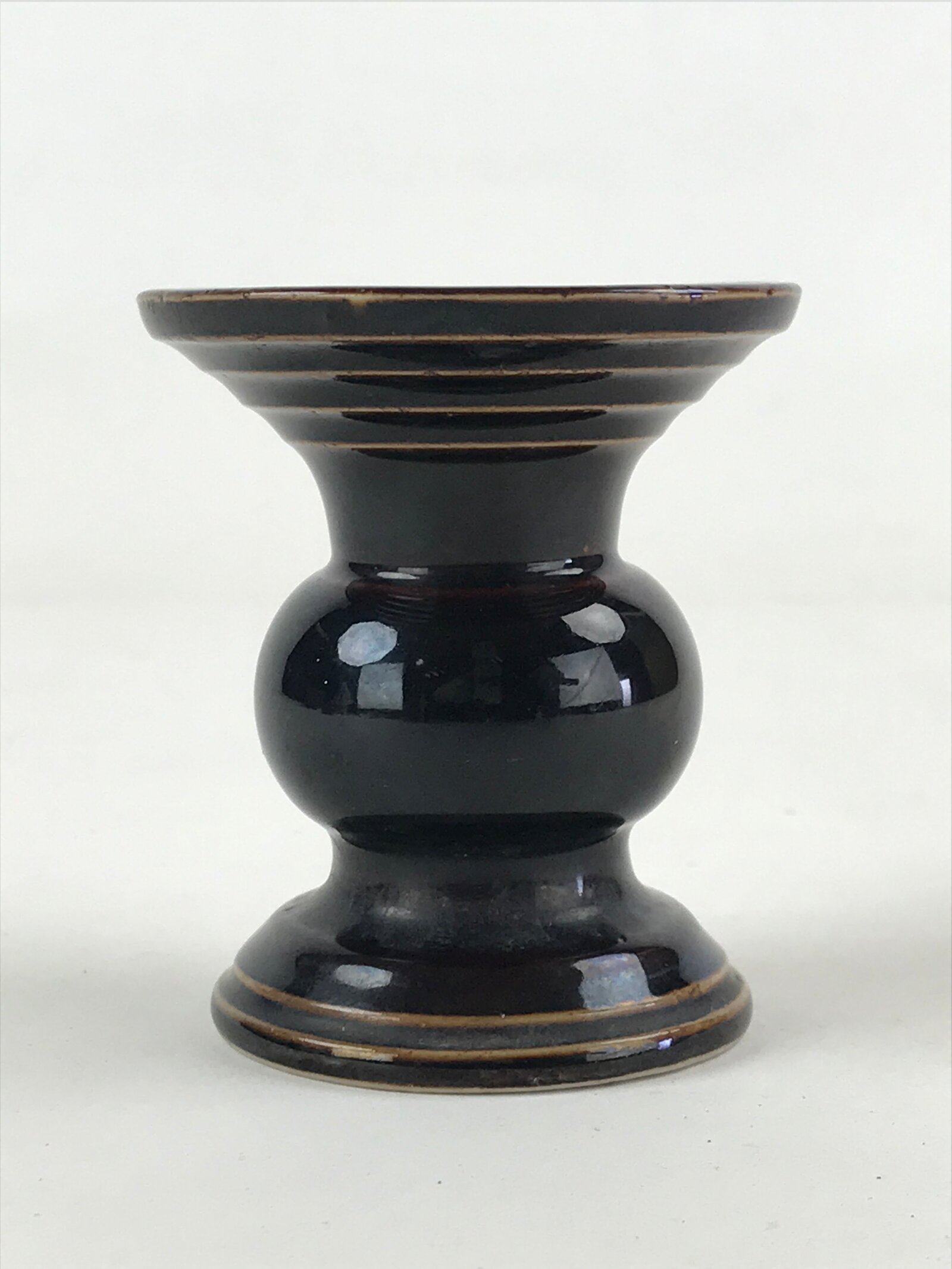 Japanese Buddhist Altar Fitting Ceramic Flower Vase Vtg Butsugu Brown BA53