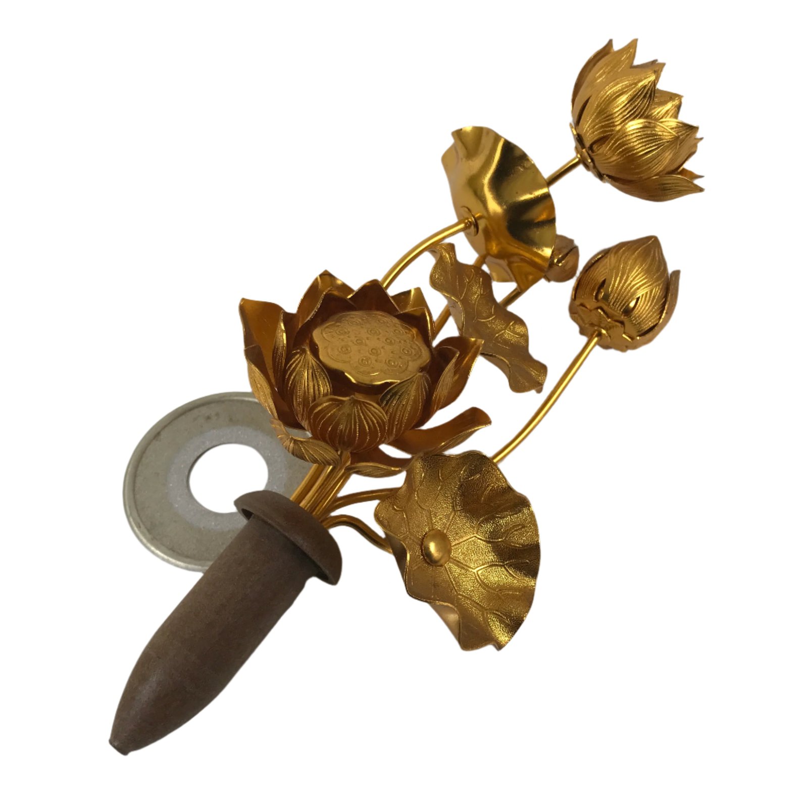 Japanese Buddhist Altar Fitting Copper Golden Lotus Flowers Vtg Jouka Gold BA682