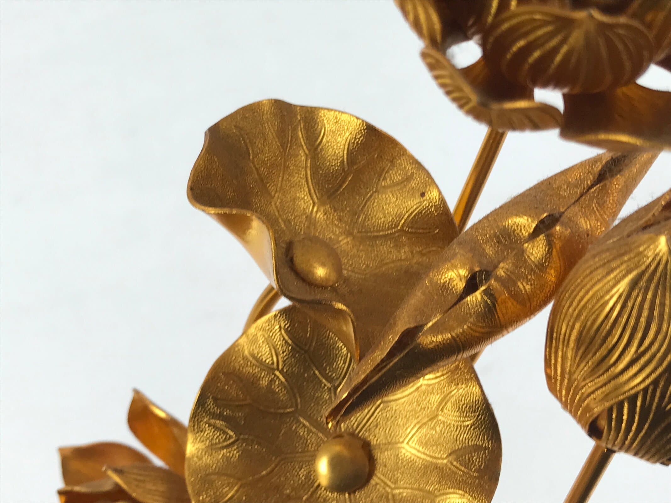 Japanese Buddhist Altar Fitting Copper Golden Lotus Flowers Vtg Jouka Gold BA682