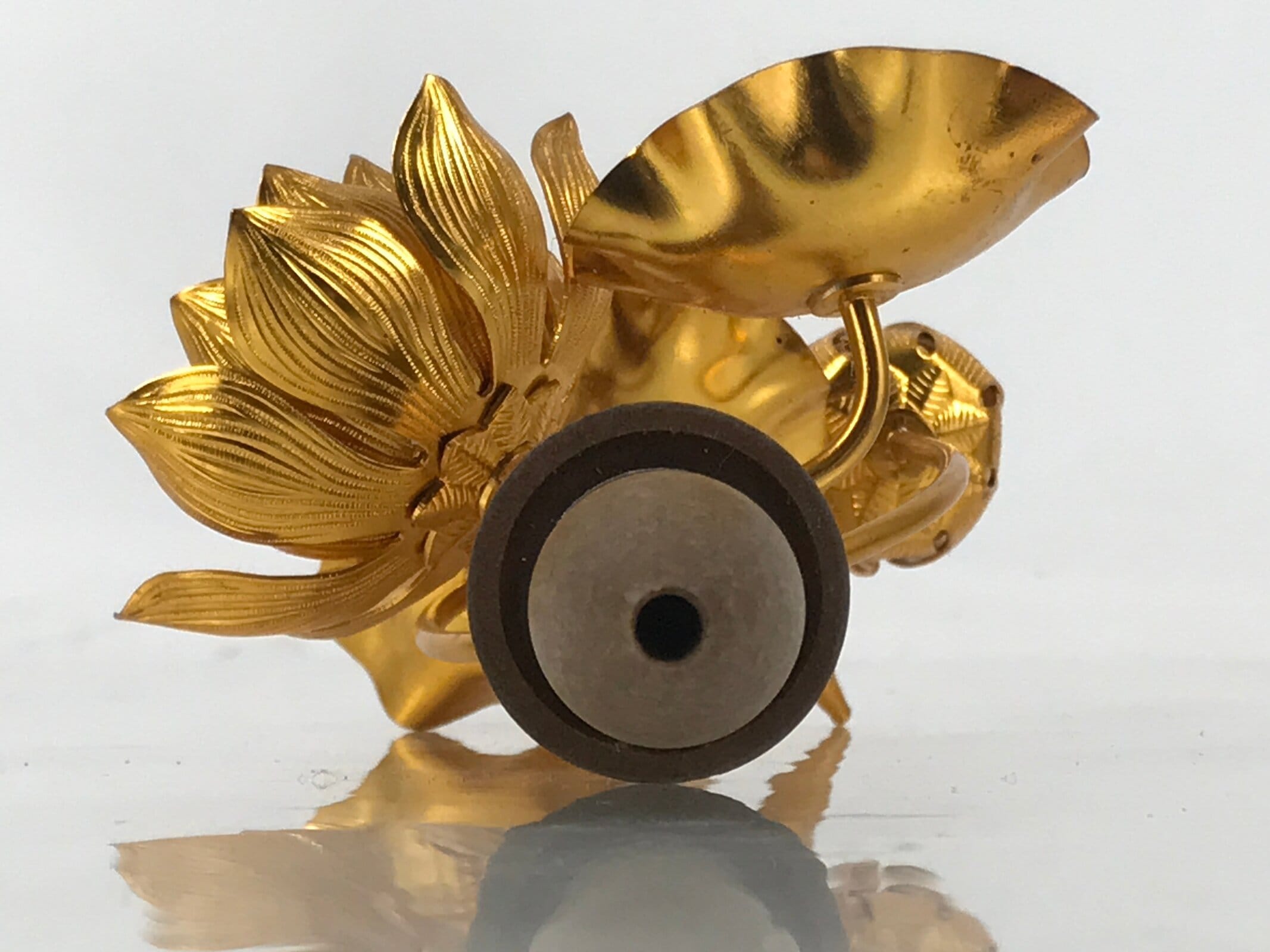 Japanese Buddhist Altar Fitting Copper Golden Lotus Flowers Vtg Jouka Gold BA682