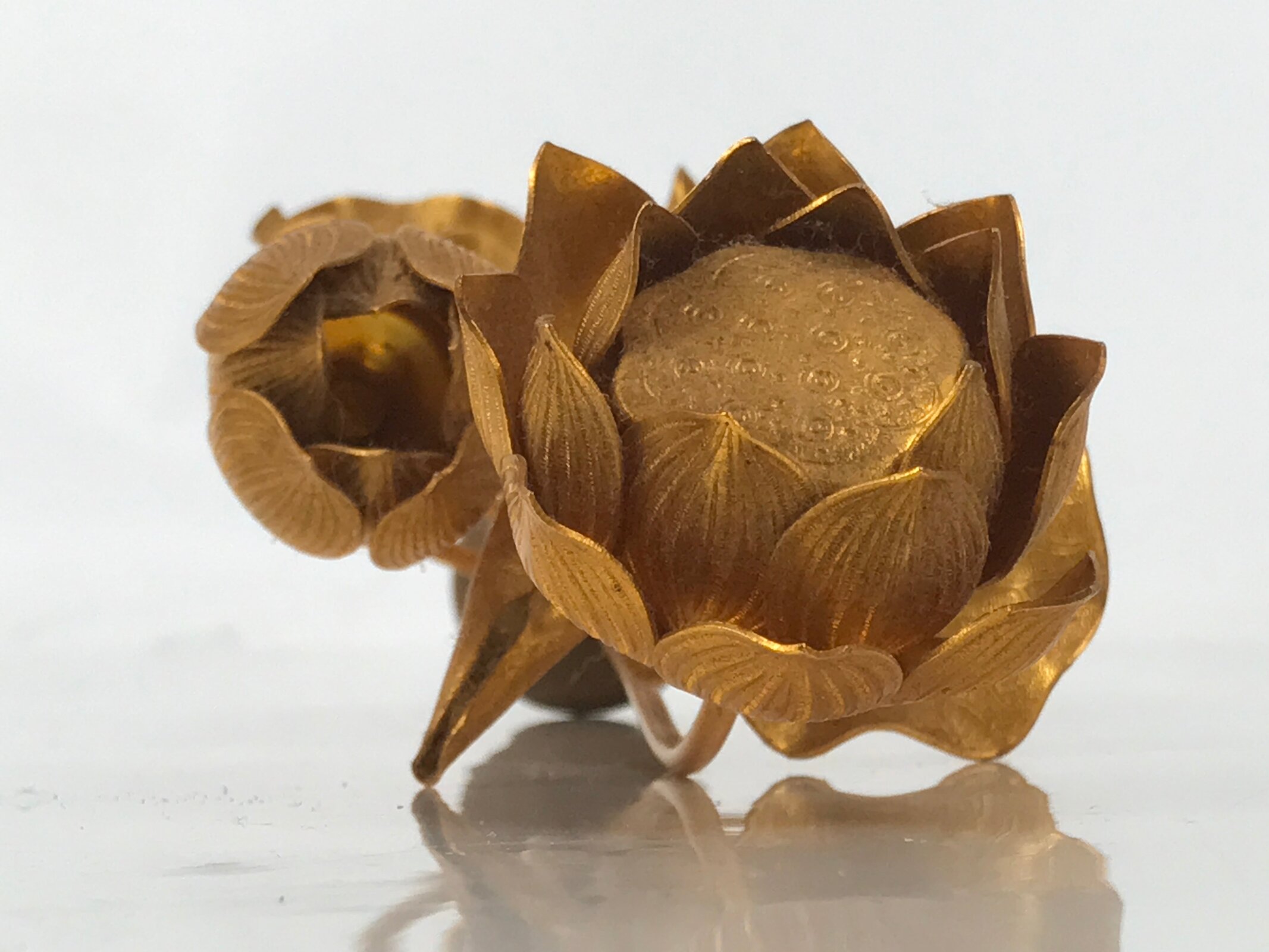 Japanese Buddhist Altar Fitting Copper Golden Lotus Flowers Vtg Jouka Gold BA682