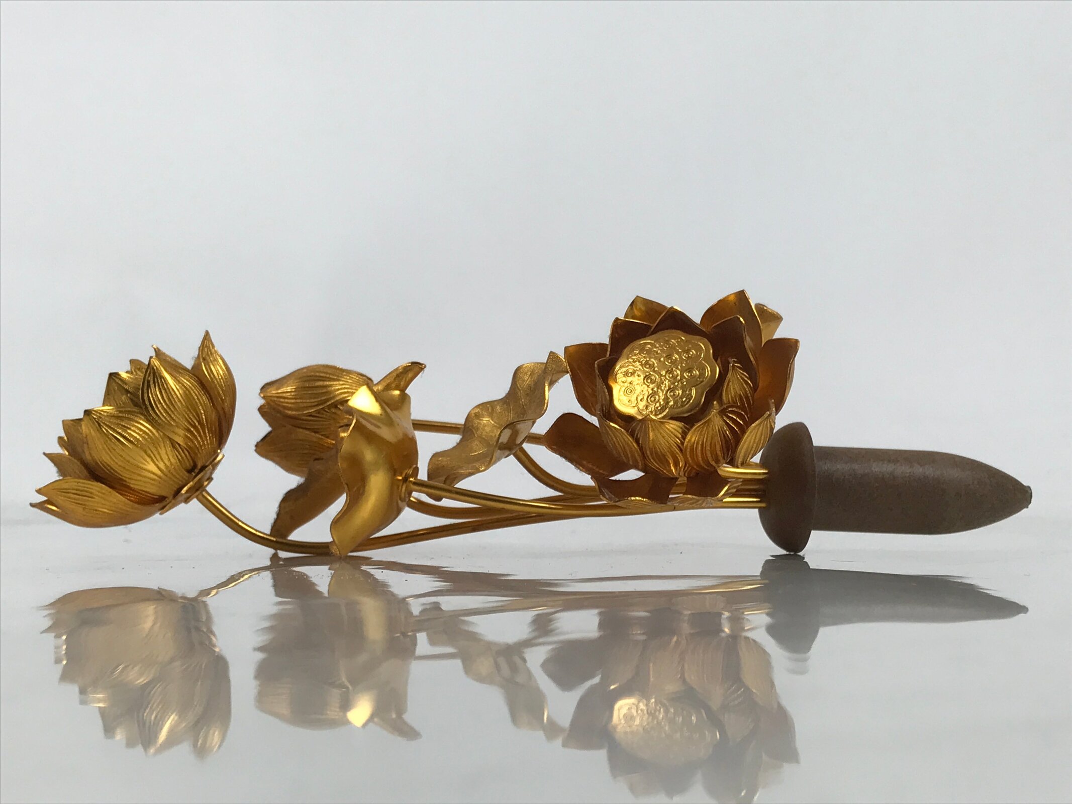 Japanese Buddhist Altar Fitting Copper Golden Lotus Flowers Vtg Jouka Gold BA682
