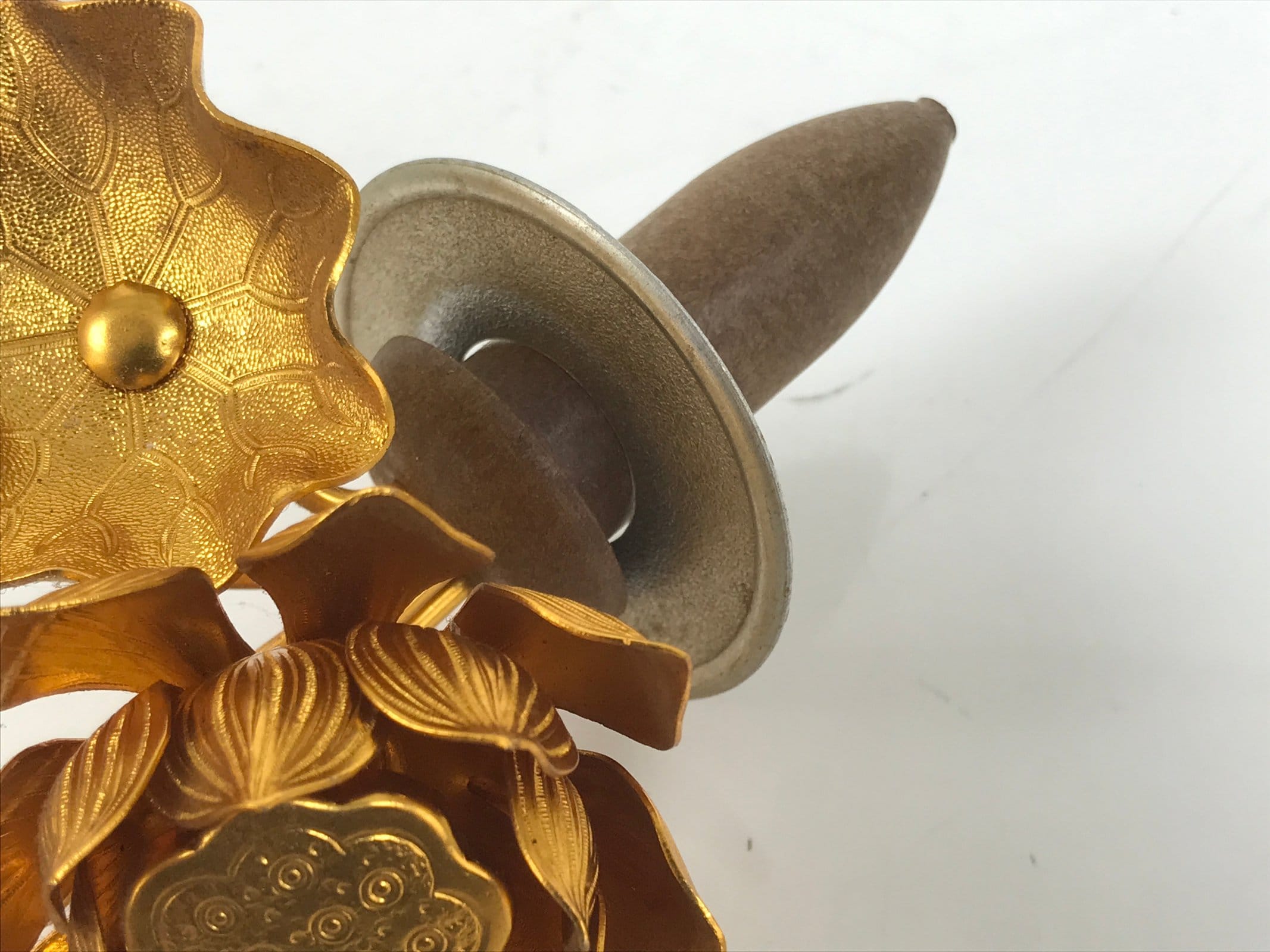 Japanese Buddhist Altar Fitting Copper Golden Lotus Flowers Vtg Jouka Gold BA682