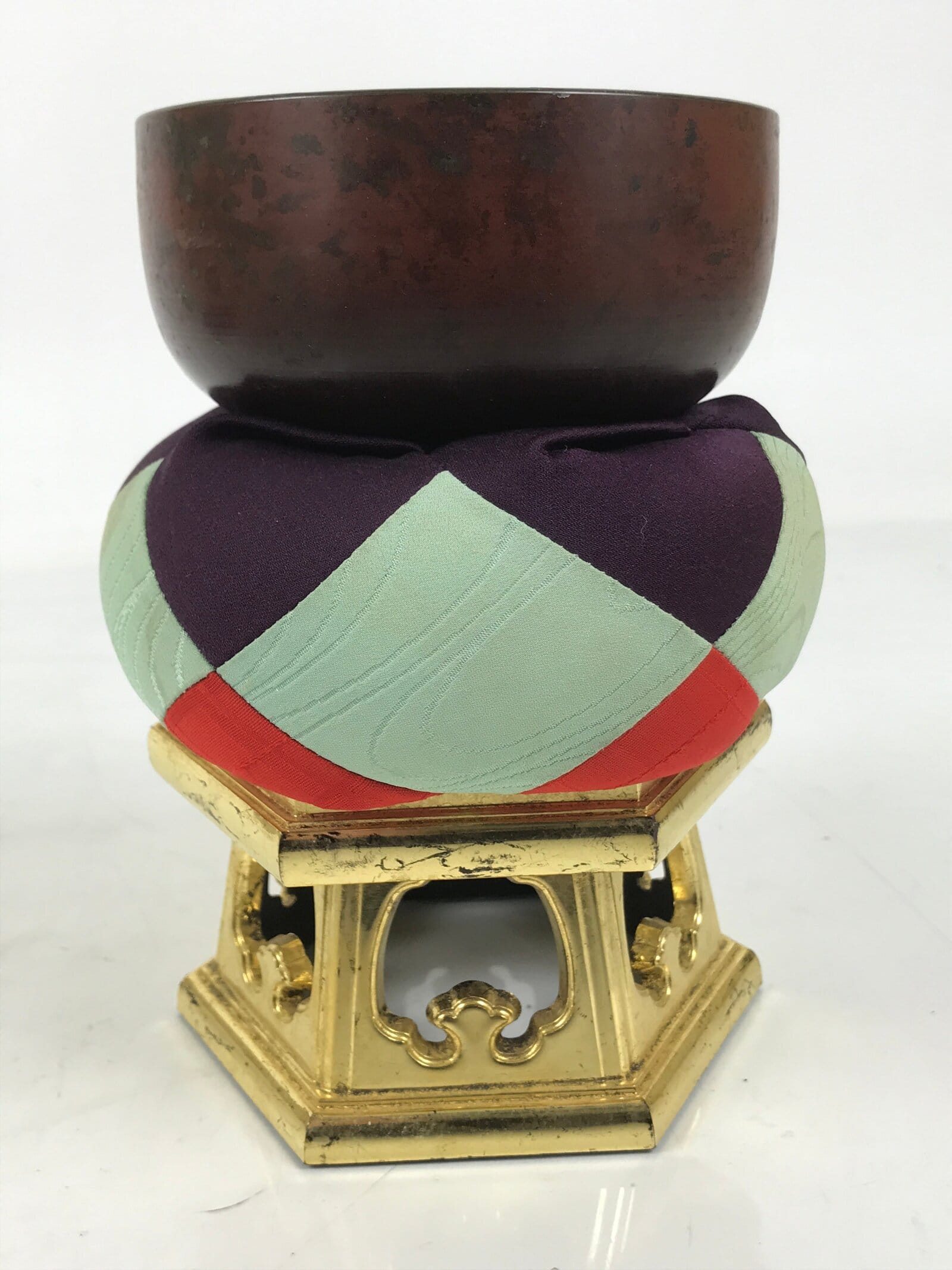 Japanese Buddhist Altar Fitting Copper Orin Bell Singing Bowl Resin Stand BA616