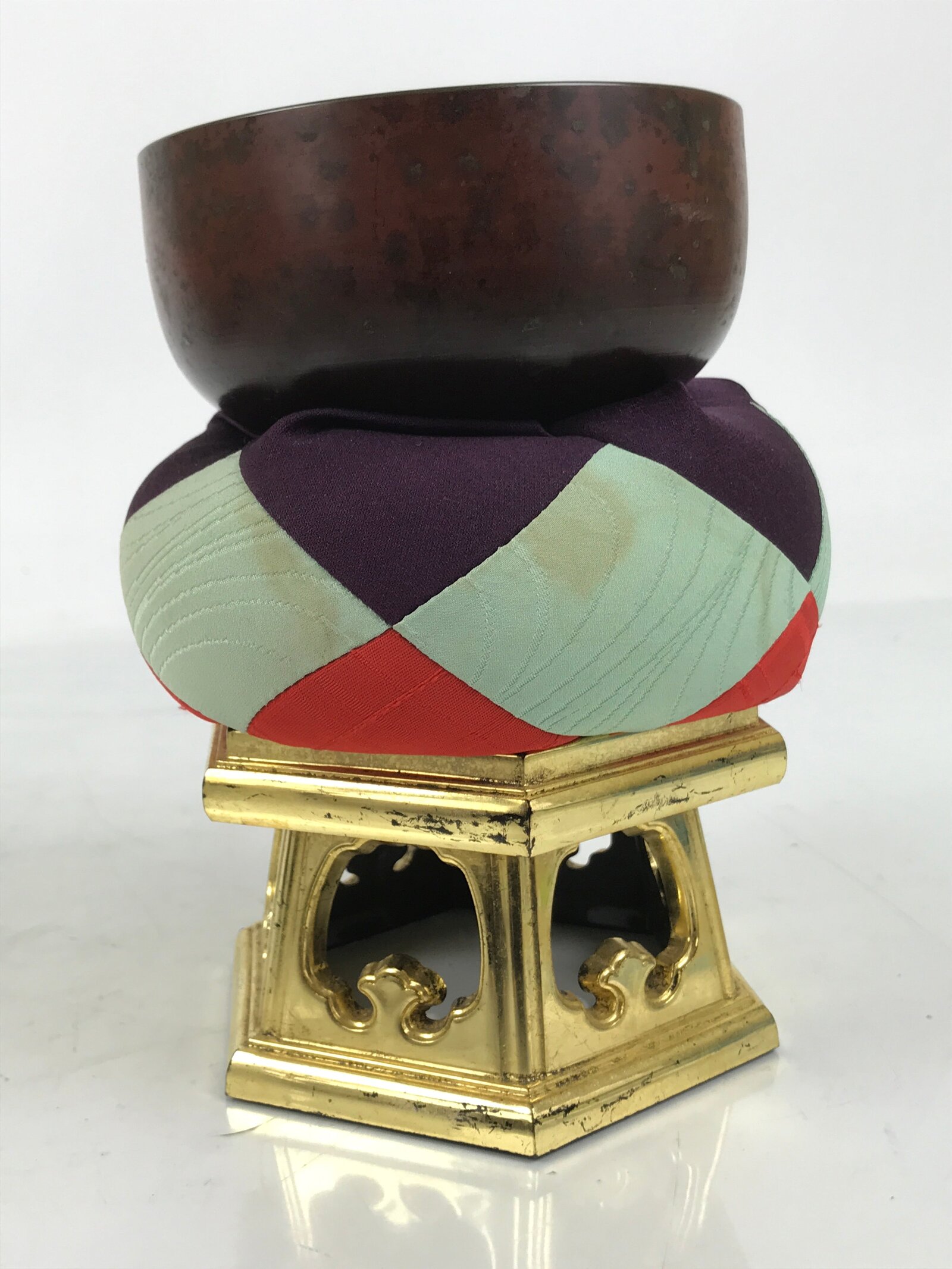 Japanese Buddhist Altar Fitting Copper Orin Bell Singing Bowl Resin Stand BA616