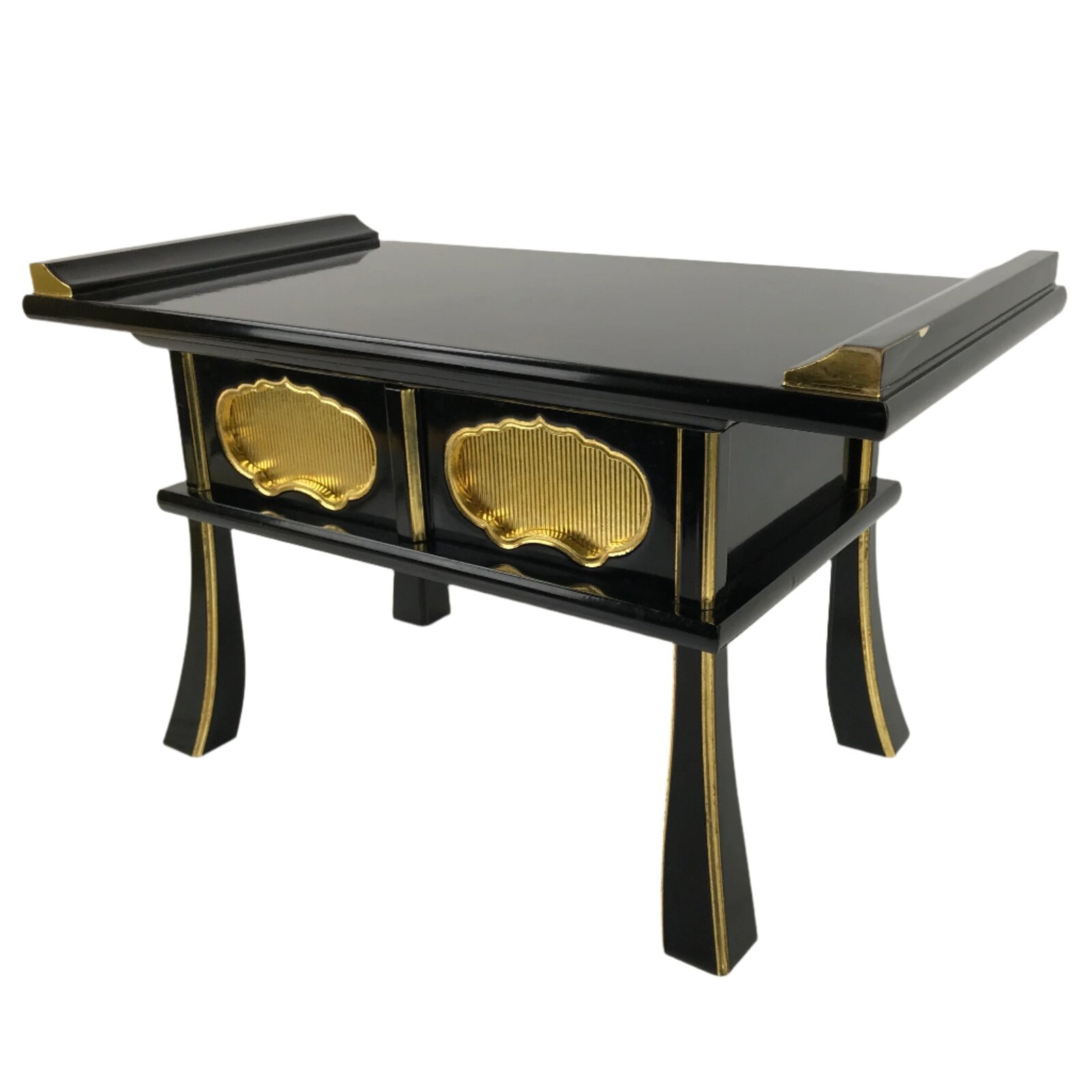 Japanese Buddhist Altar Fitting Lacquer Kyozukue Offering Table Black Gold BA371