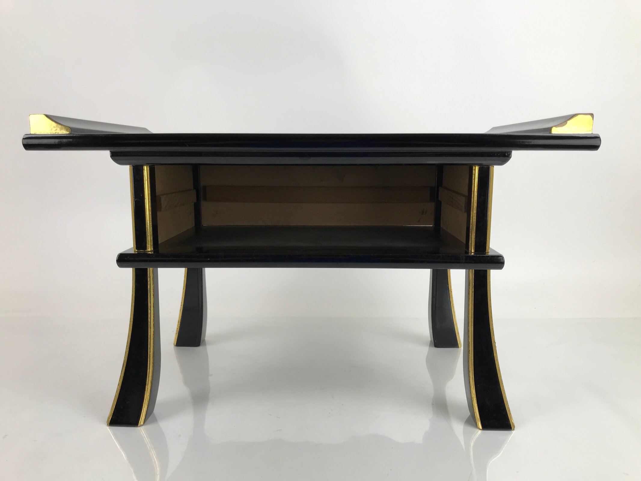 Japanese Buddhist Altar Fitting Lacquer Kyozukue Offering Table Black Gold BA371