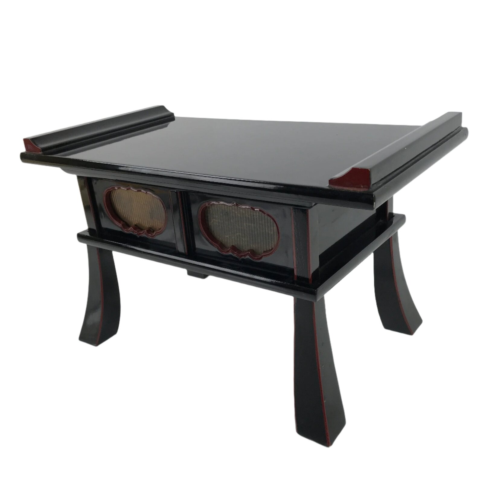 Japanese Buddhist Altar Fitting Lacquer Kyozukue Offering Table Black Gold BA372