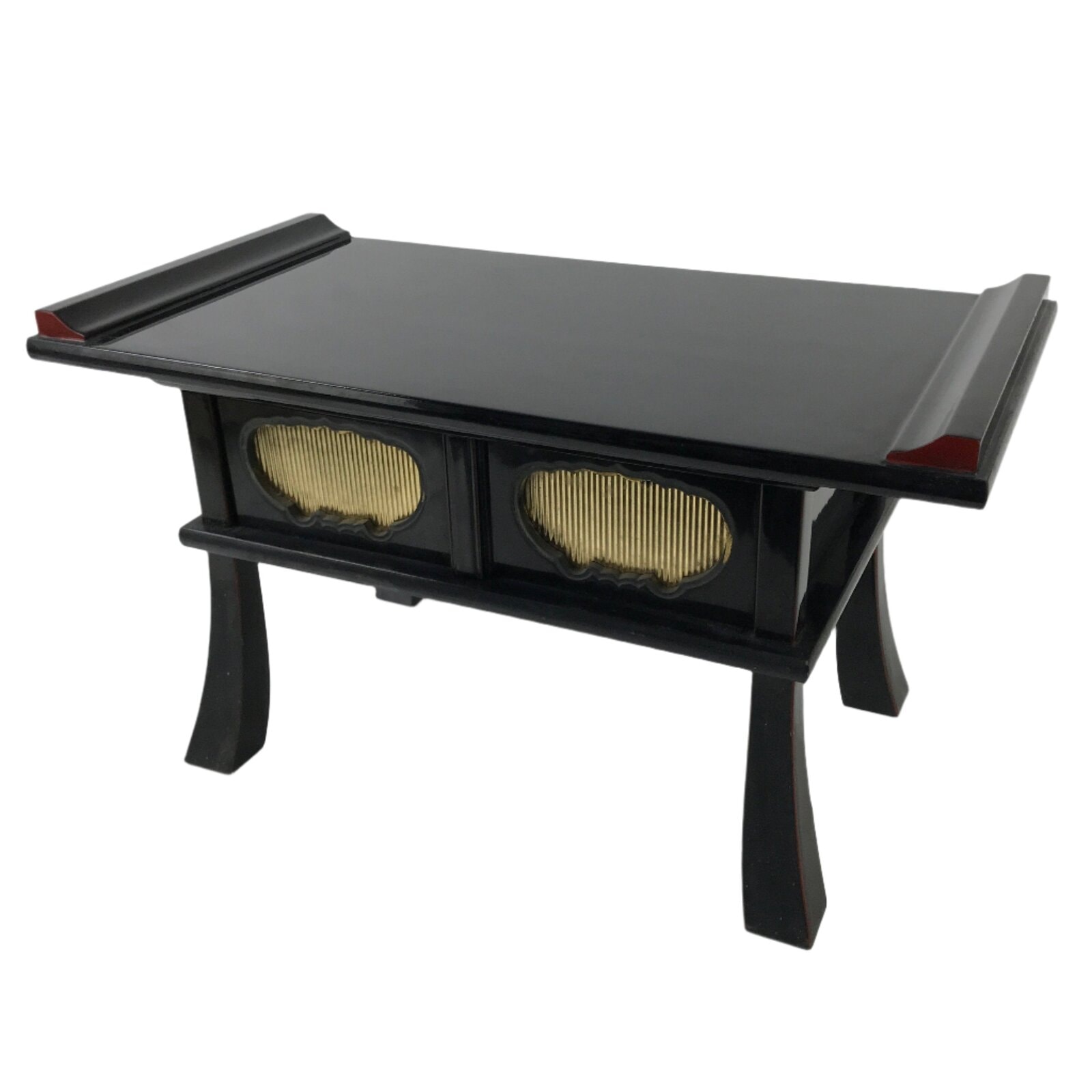 Japanese Buddhist Altar Fitting Lacquer Kyozukue Offering Table Black Gold BA498
