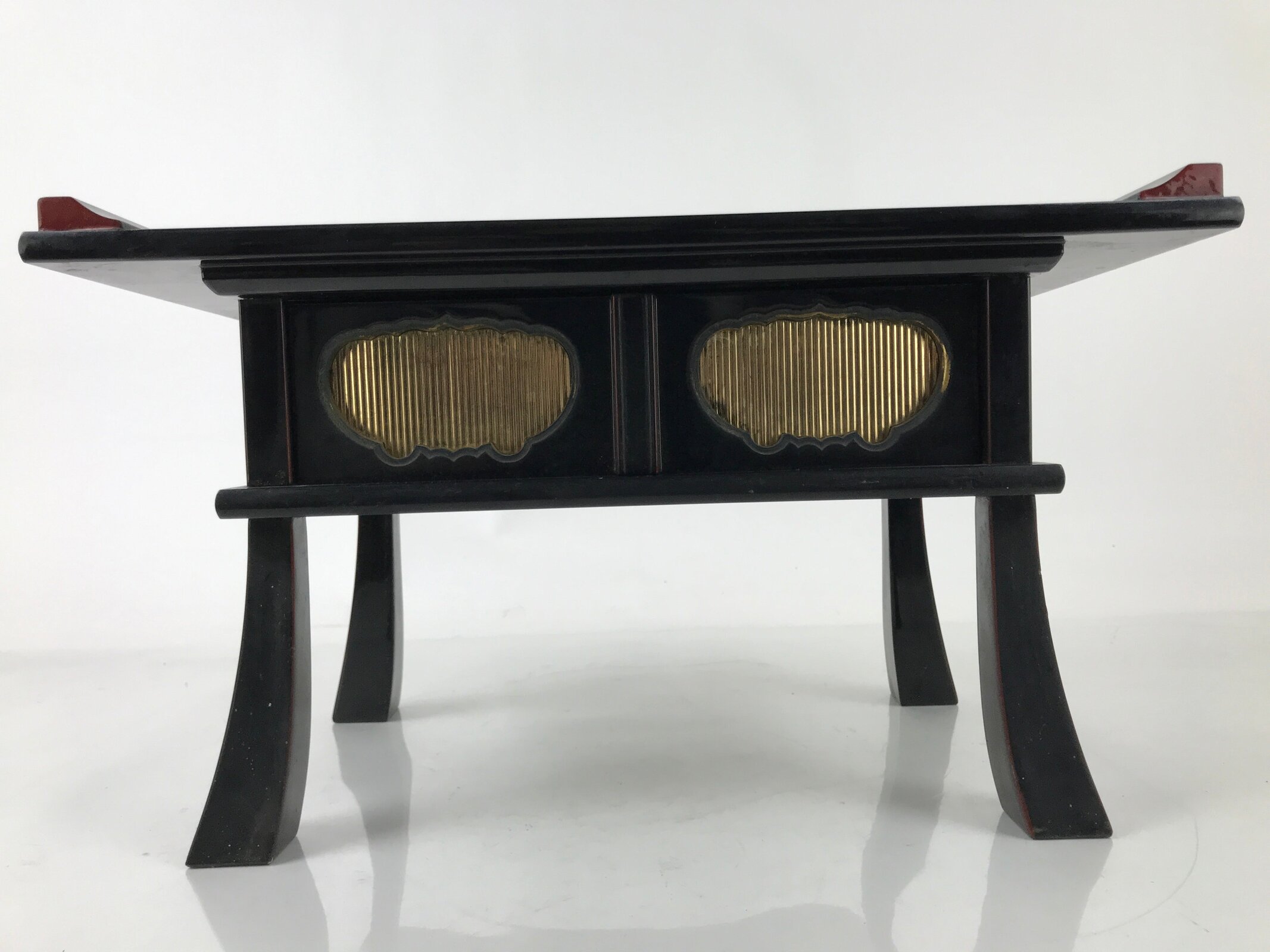 Japanese Buddhist Altar Fitting Lacquer Kyozukue Offering Table Black Gold BA498