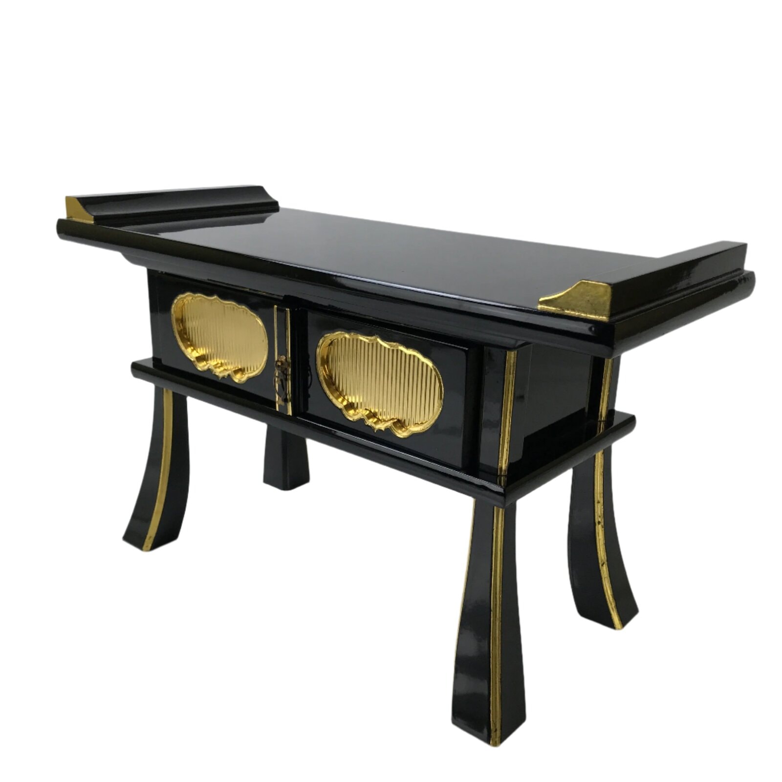 Japanese Buddhist Altar Fitting Lacquer Kyozukue Offering Table Black Gold BA577