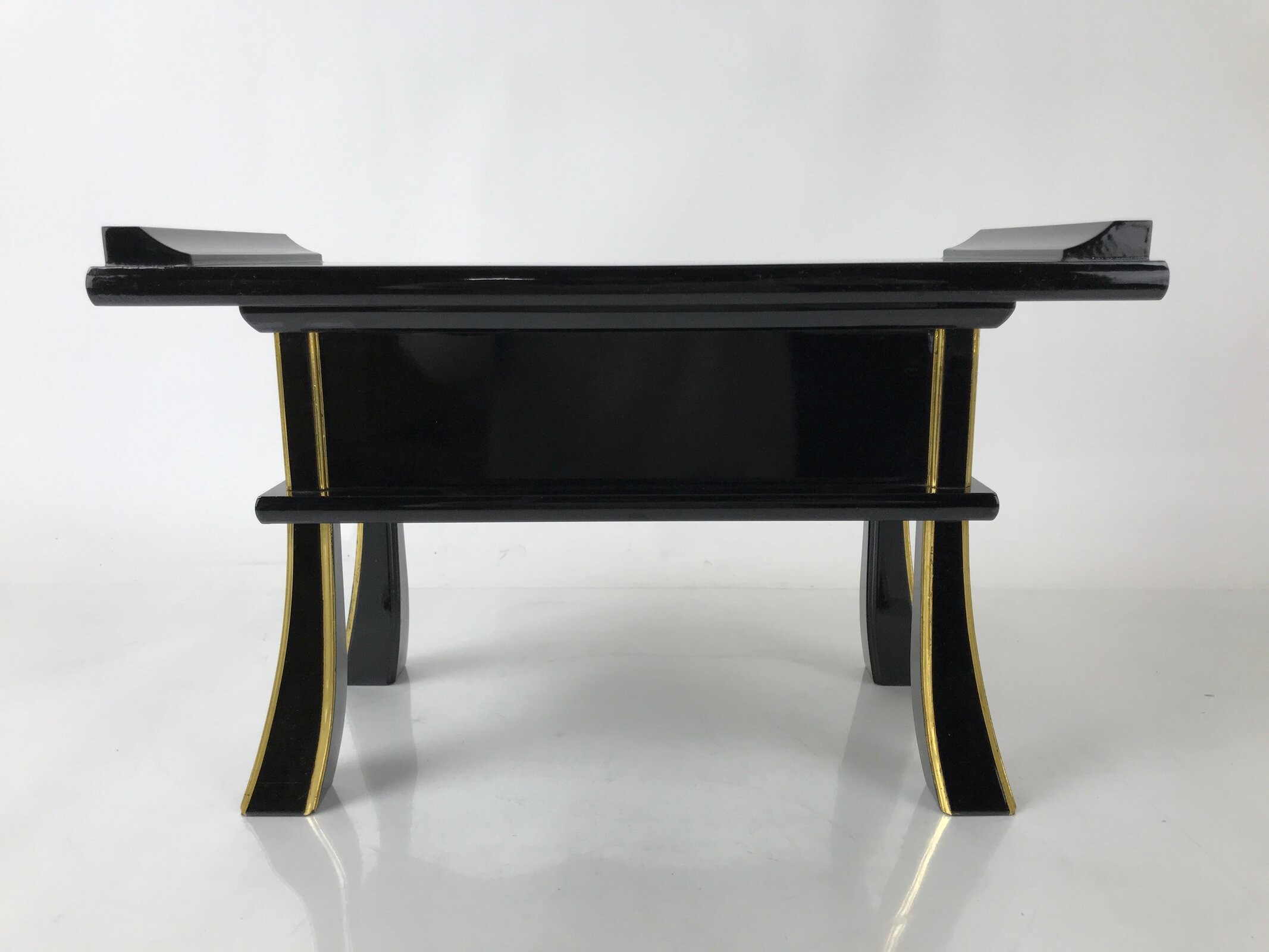 Japanese Buddhist Altar Fitting Lacquer Kyozukue Offering Table Black Gold BA577