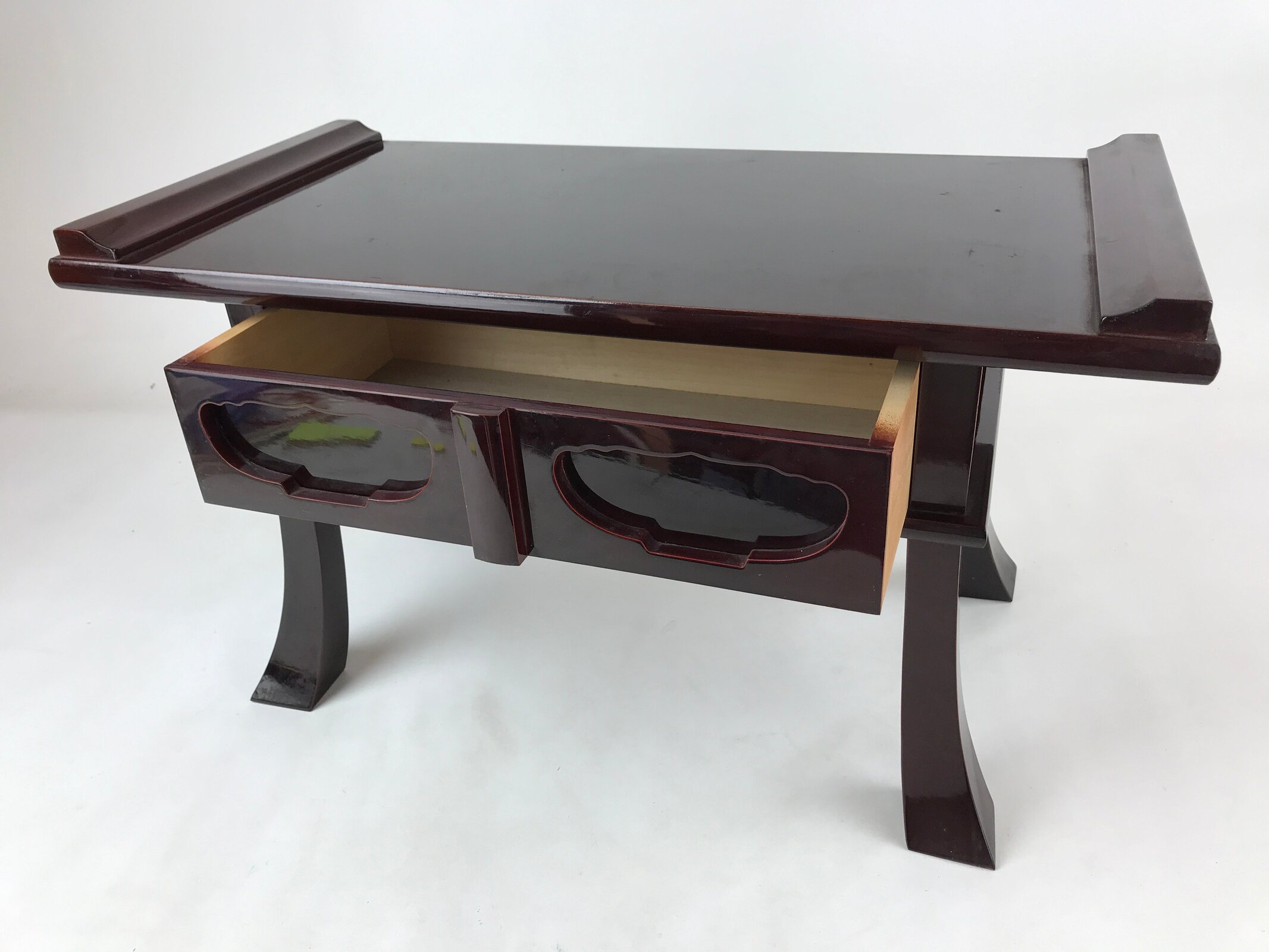 Japanese Buddhist Altar Fitting Lacquer Kyozukue Offering Table Vtg Brown BA242