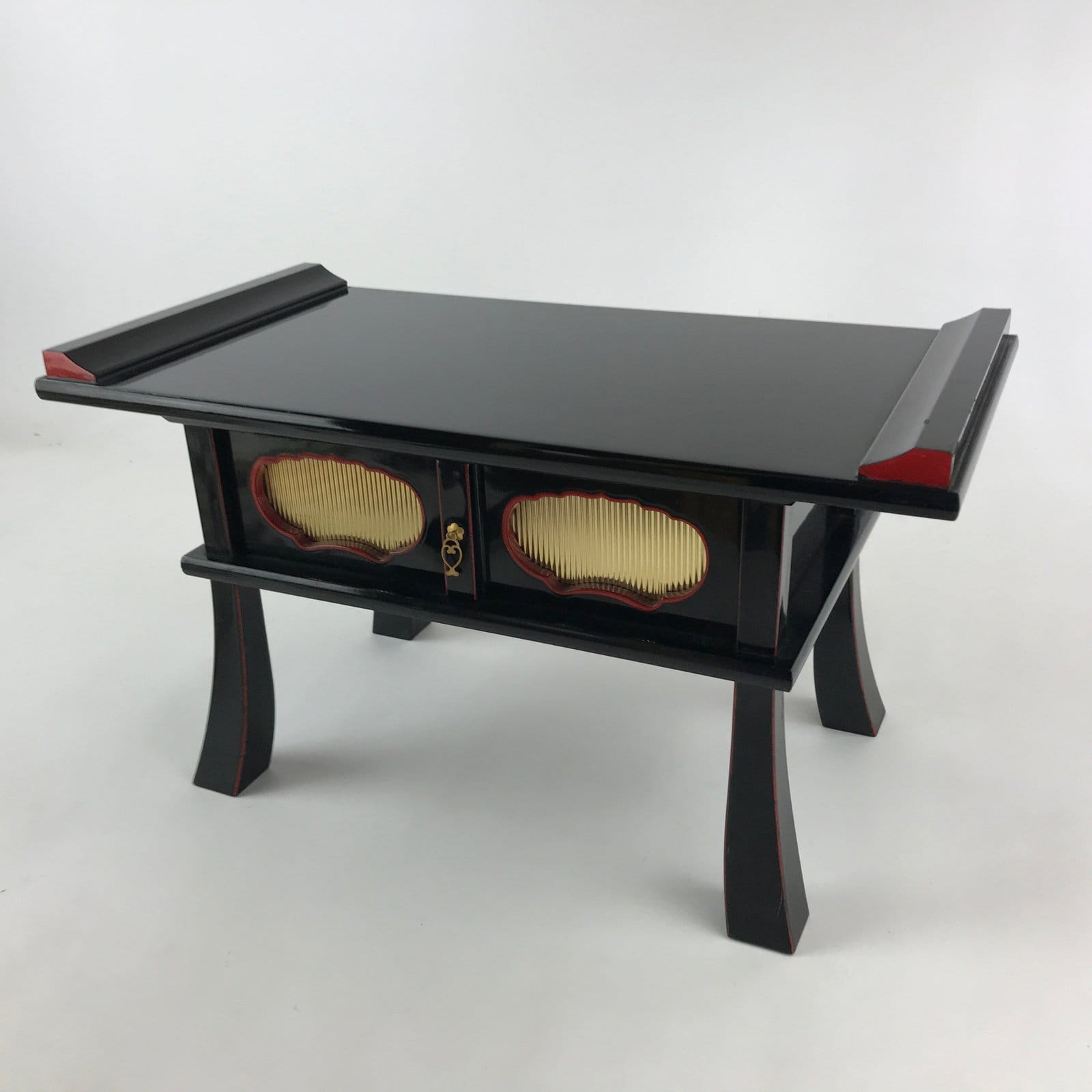 Japanese Buddhist Altar Fitting Lacquered Kyozukue Offering Table Vtg Black BA40