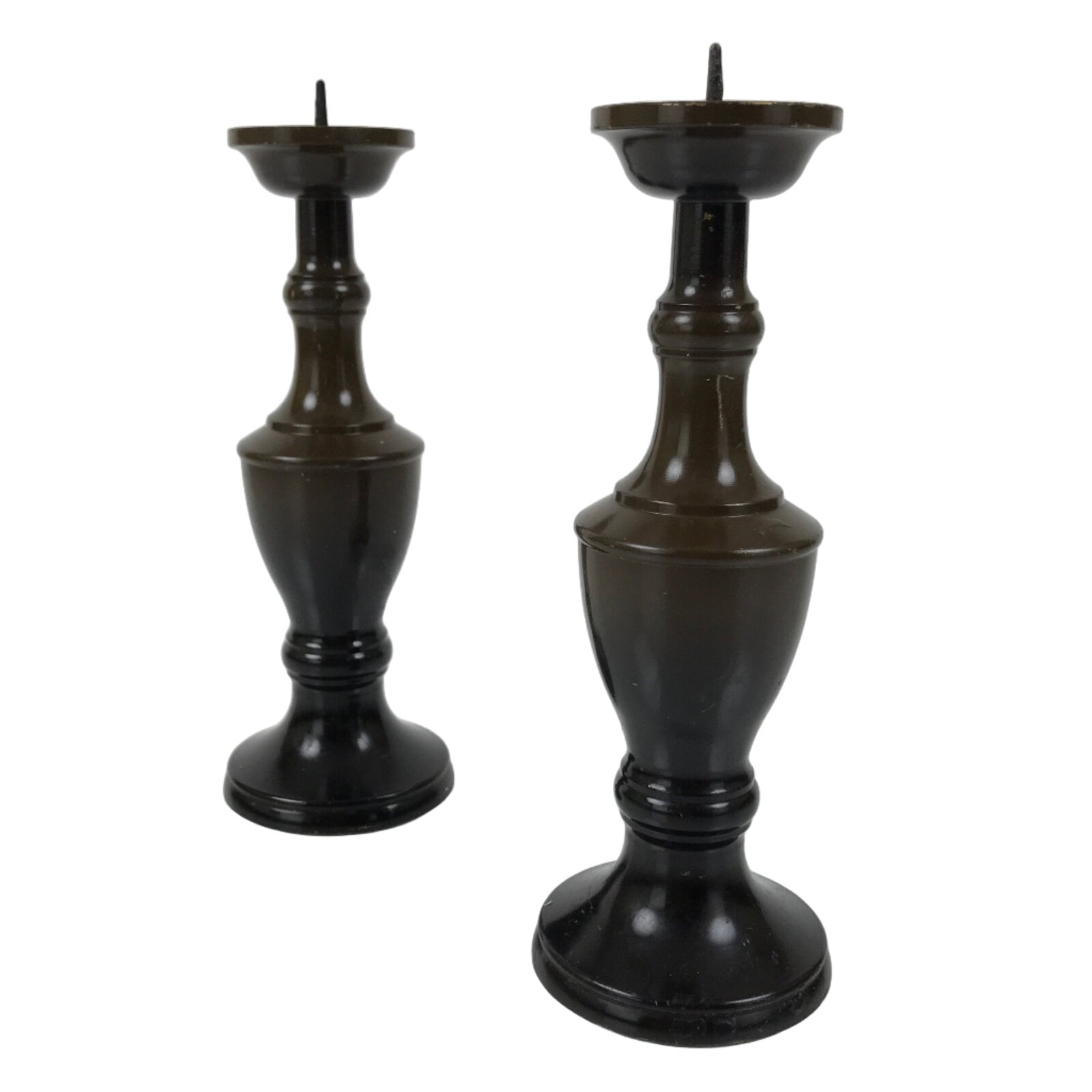 Japanese Buddhist Altar Fitting Metal Candle Stand Vtg Shokudai 2pc Brown BA745