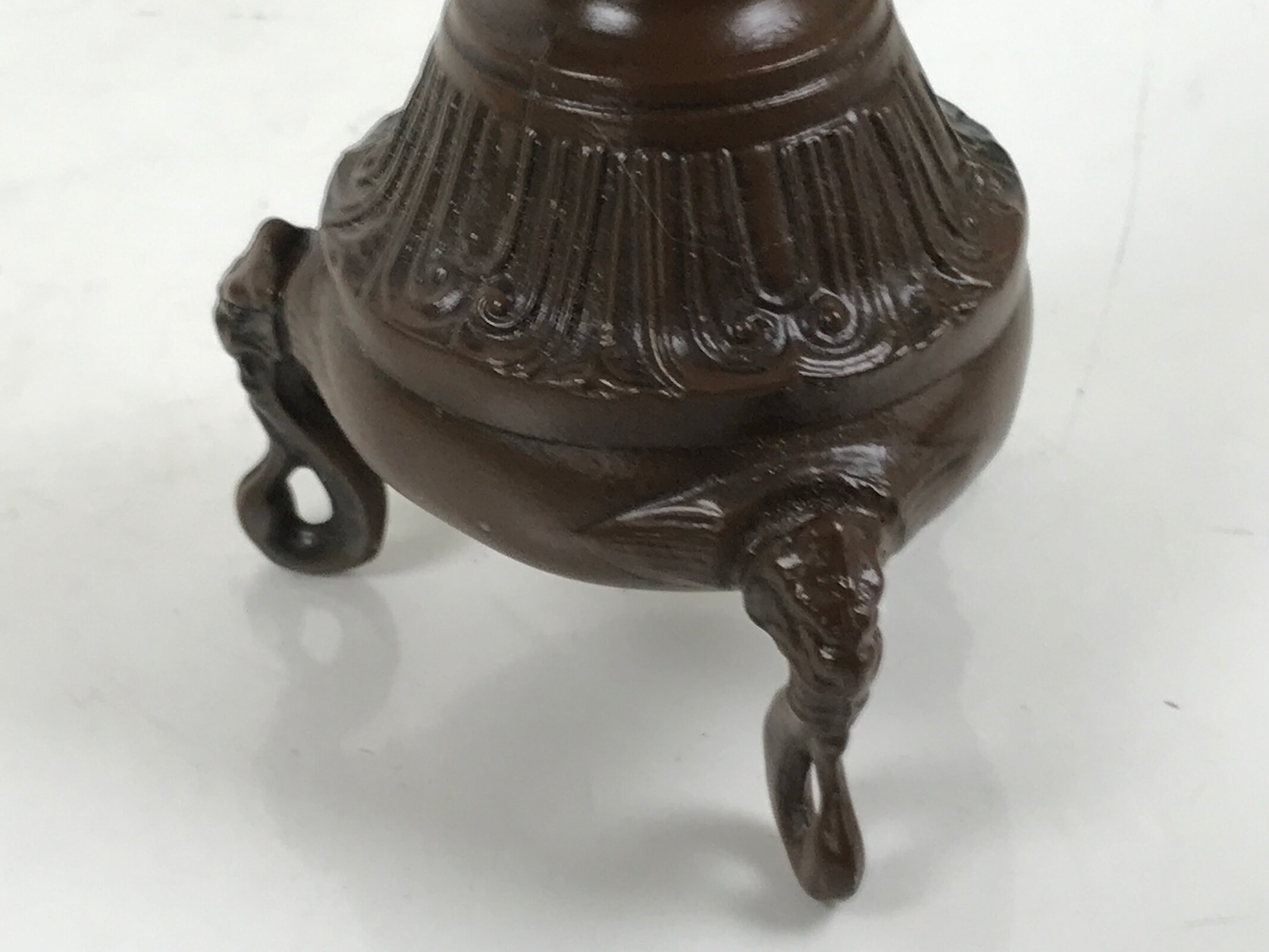 Japanese Buddhist Altar Fitting Metal Candle Stand Vtg Shokudai Bird Brown BA677